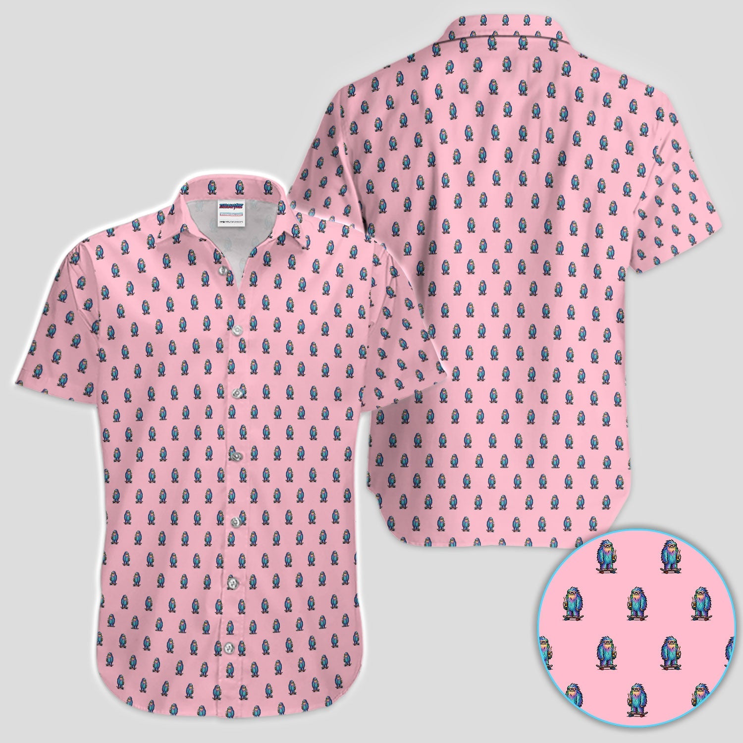 Funny Yeti Pattern Golf Polos, Bigfoot Coffee Skateboard Golf Shirt, Crazy Golf Shirts For Men