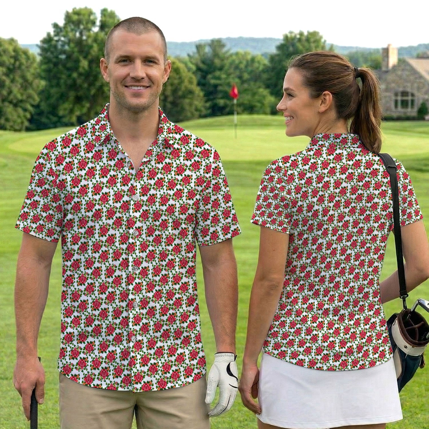 Vintage Rose Floral Golf Pattern Shirt, Romantic Rose Aesthetic Golf Shirt For Men, Flower Lover Gift