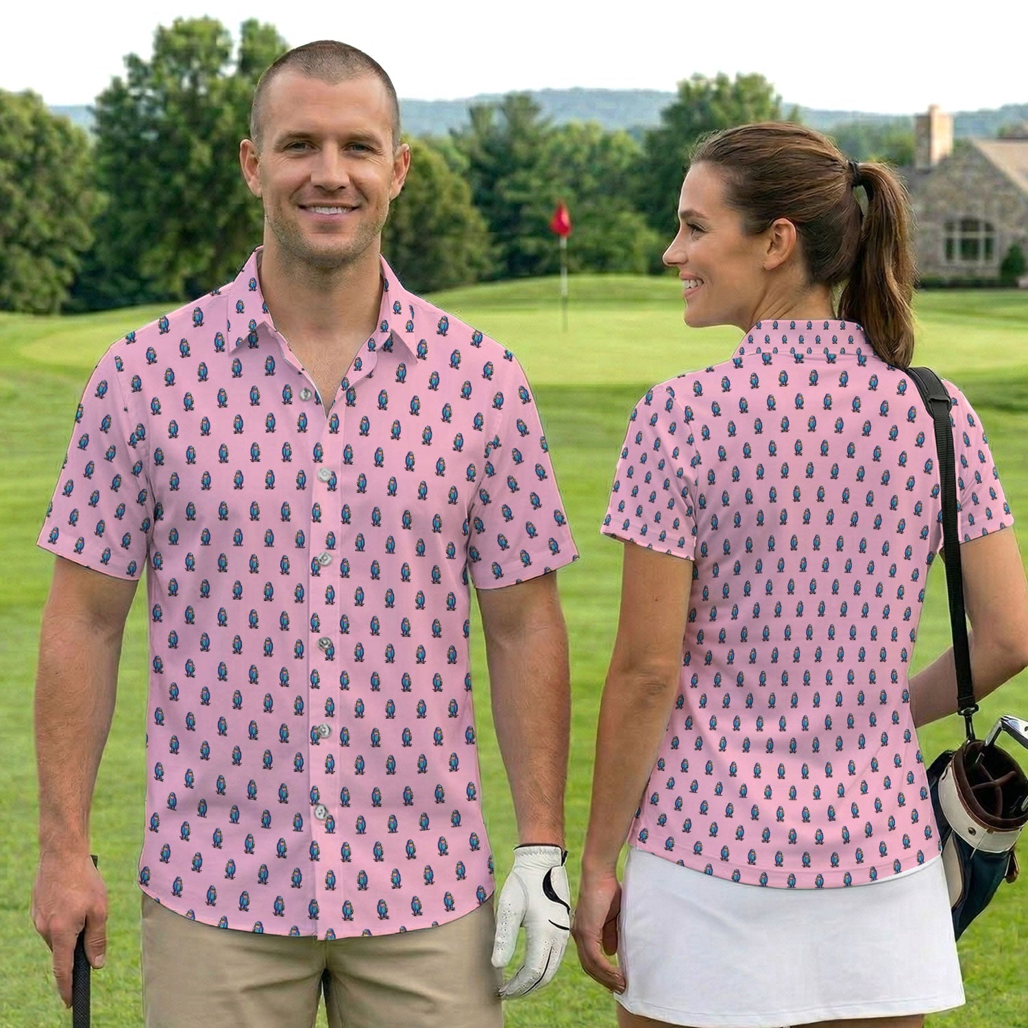 Funny Yeti Pattern Golf Polos, Bigfoot Coffee Skateboard Golf Shirt, Crazy Golf Shirts For Men