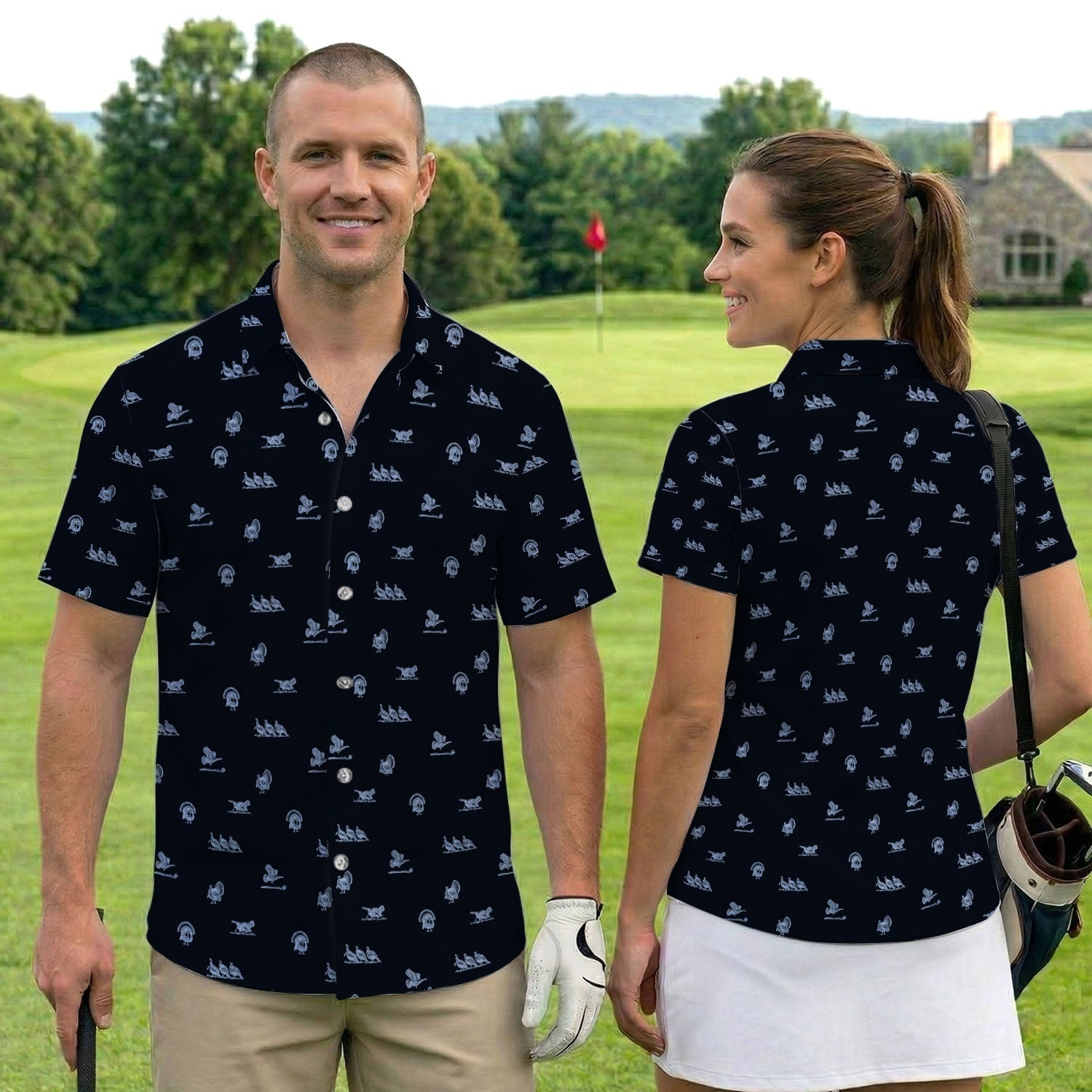 Vintage Turkey Hunting Golf Pattern Shirt, Wild Turkey Camo Golf Shirt For Men, Hunter Gift