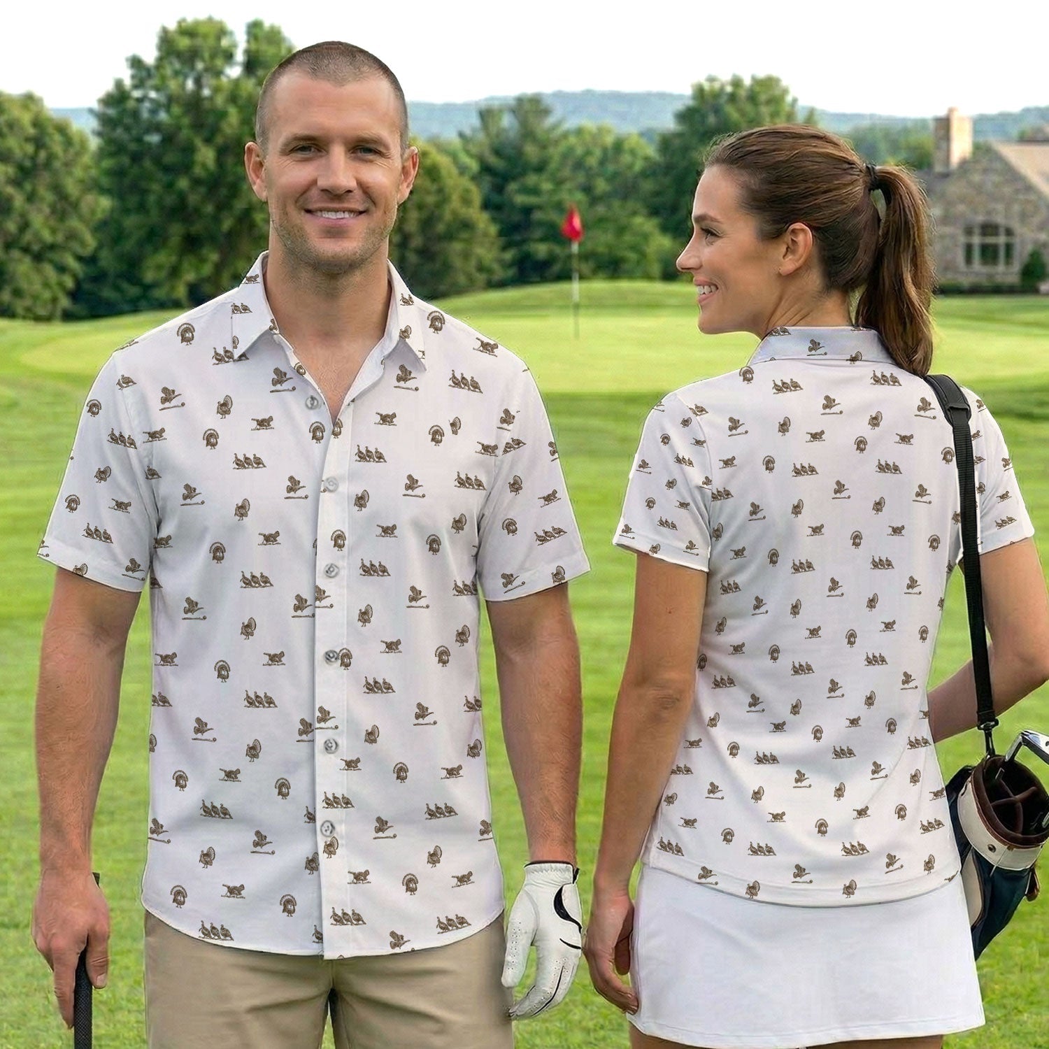 Vintage Turkey Hunting Golf Pattern Shirt, Wild Turkey Camo Golf Shirt For Men, Hunter Gift
