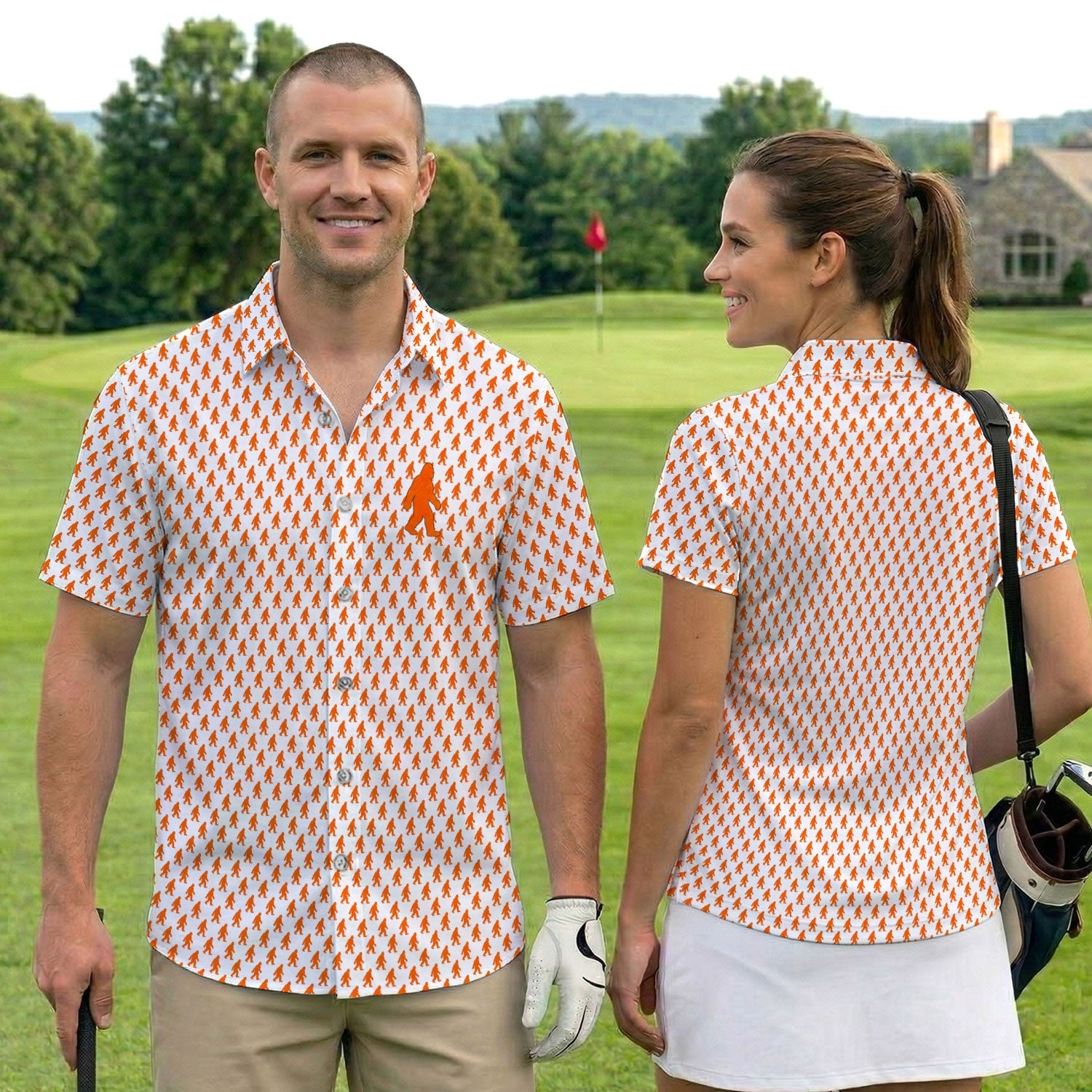 Bigfoot Golf Pattern Shirt, Sasquatch Golf Polo Shirt For Men, Golfer Gift