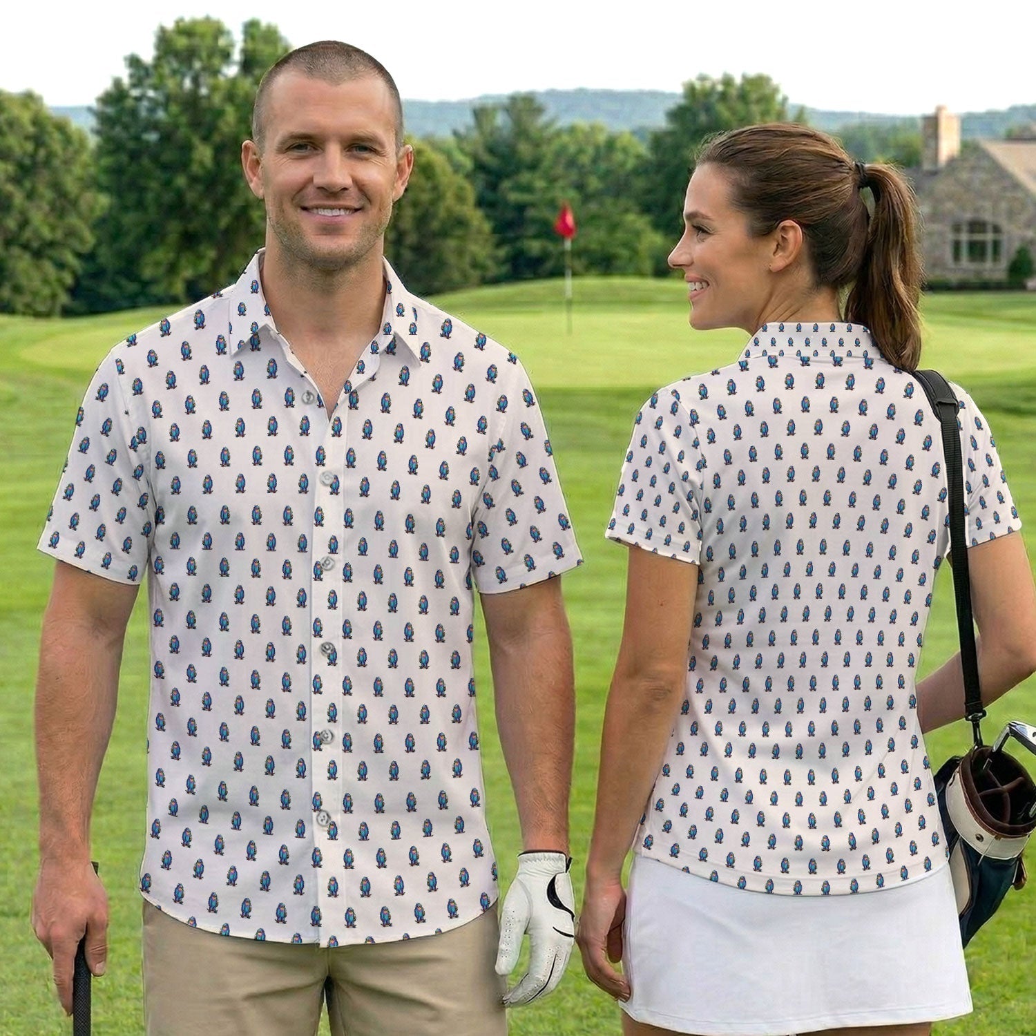 Funny Yeti Pattern Golf Polos, Bigfoot Coffee Skateboard Golf Shirt, Crazy Golf Shirts For Men