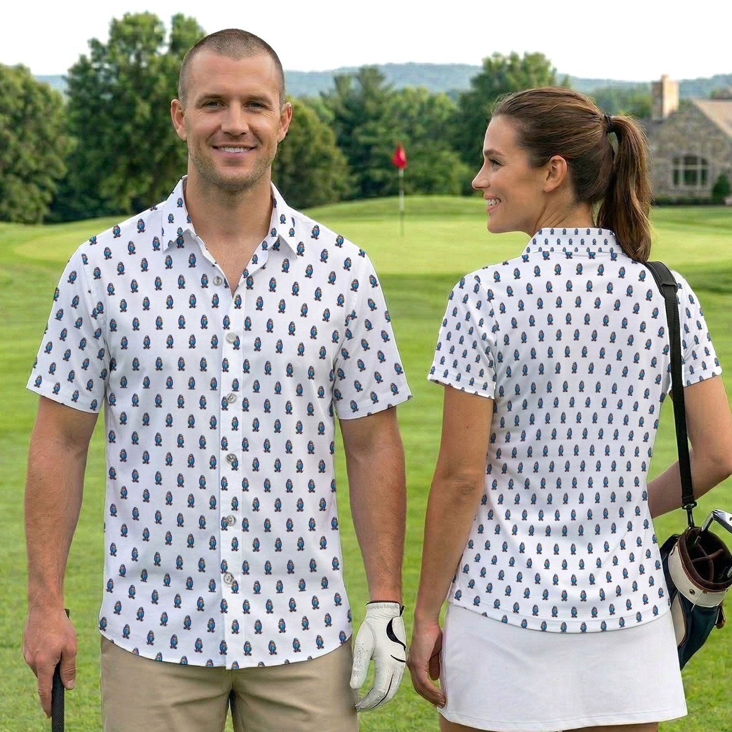 Funny Yeti Pattern Golf Polos, Bigfoot Coffee Skateboard Golf Shirt, Crazy Golf Shirts For Men