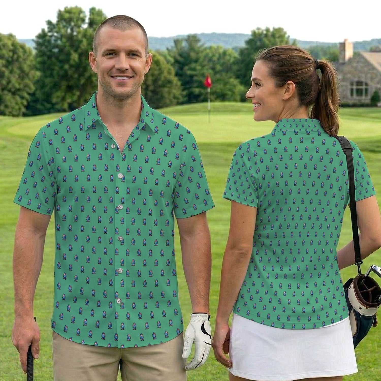 Funny Yeti Pattern Golf Polos, Bigfoot Coffee Skateboard Golf Shirt, Crazy Golf Shirts For Men