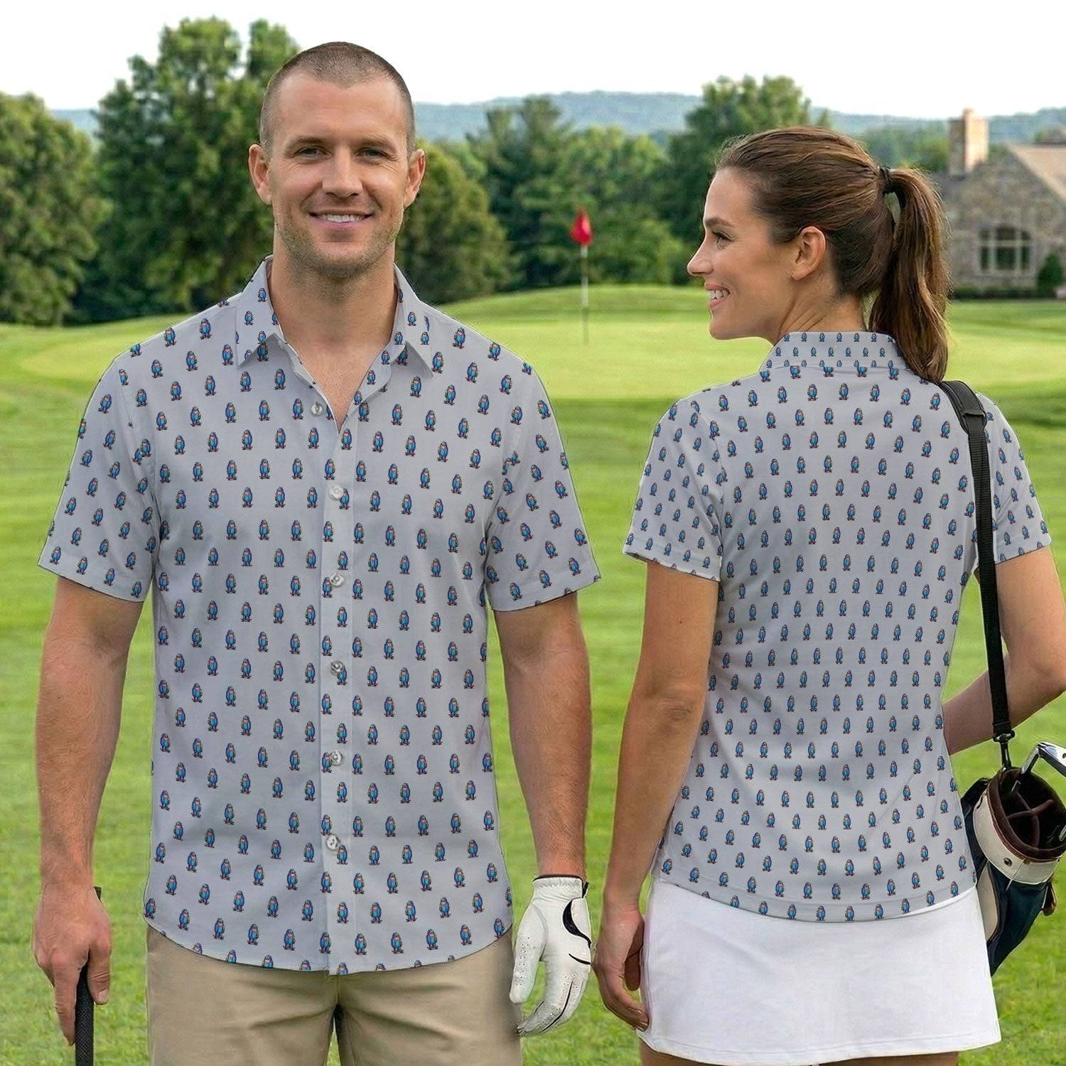 Funny Yeti Pattern Golf Polos, Bigfoot Coffee Skateboard Golf Shirt, Crazy Golf Shirts For Men