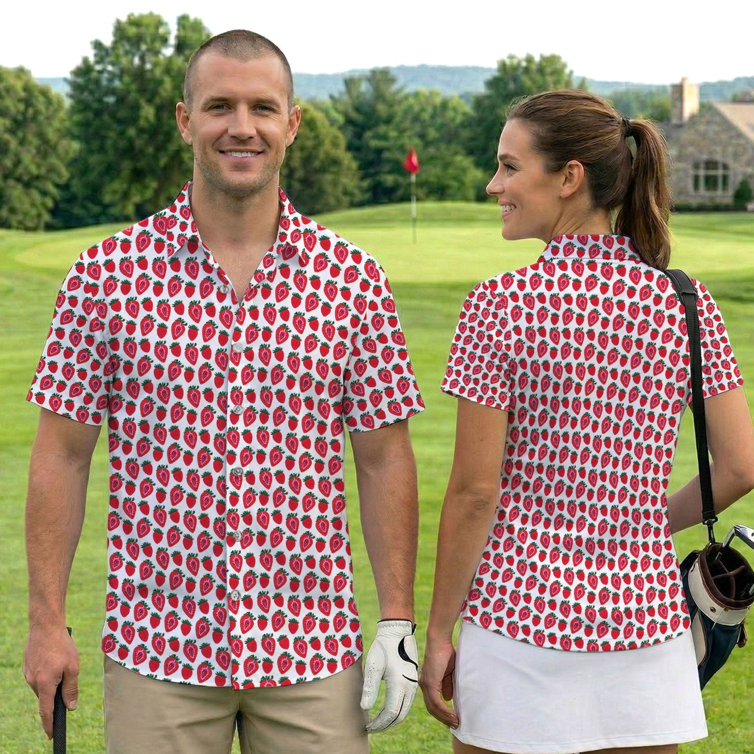 Cute Strawberry Golf Pattern Shirt, Sweet Fruit Aesthetic Golf Shirt For Men, Berry Lover Gift