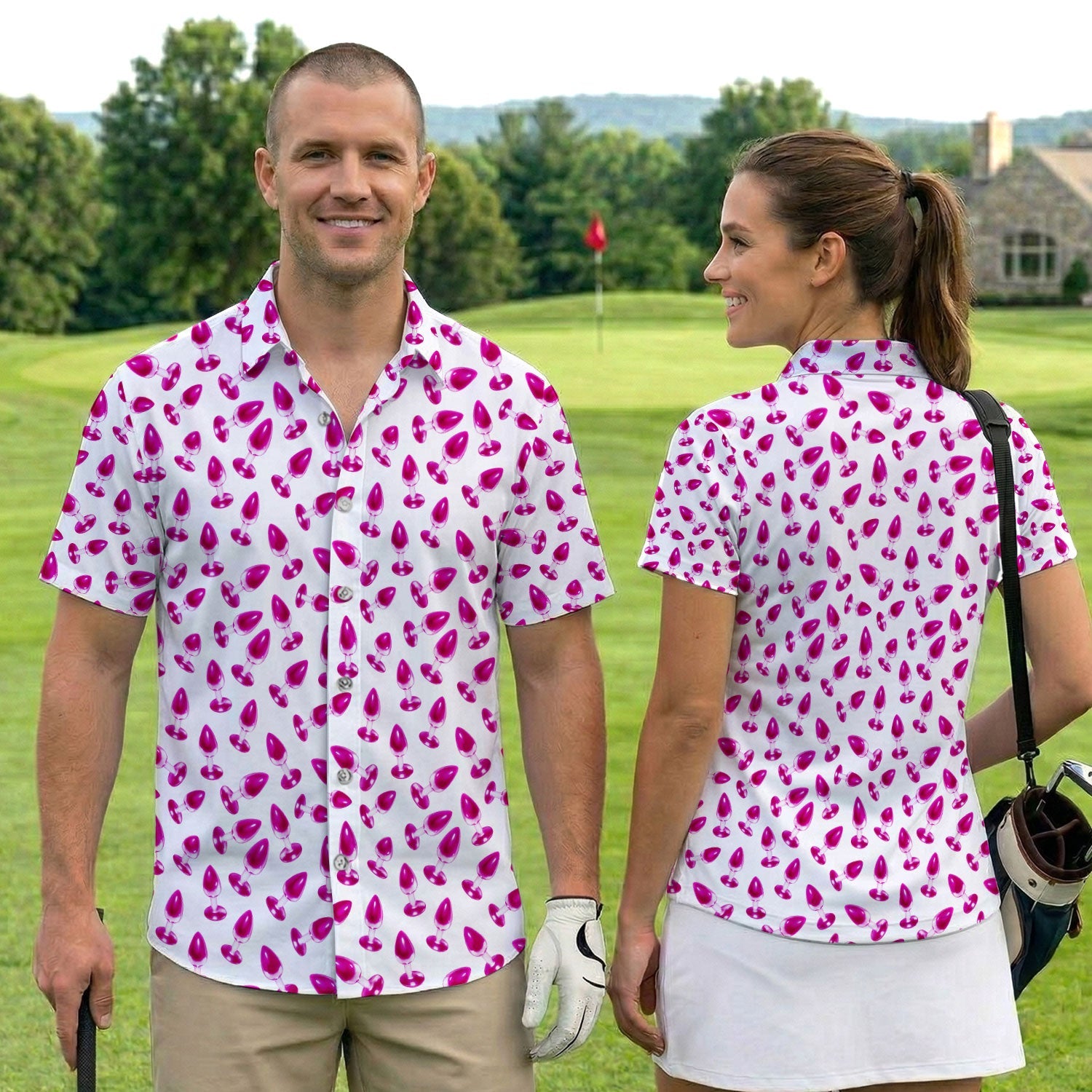 Funny Pink Plug Pattern Shirt, Adult Humor Golf Shirt For Men, Bachelor Party Gift