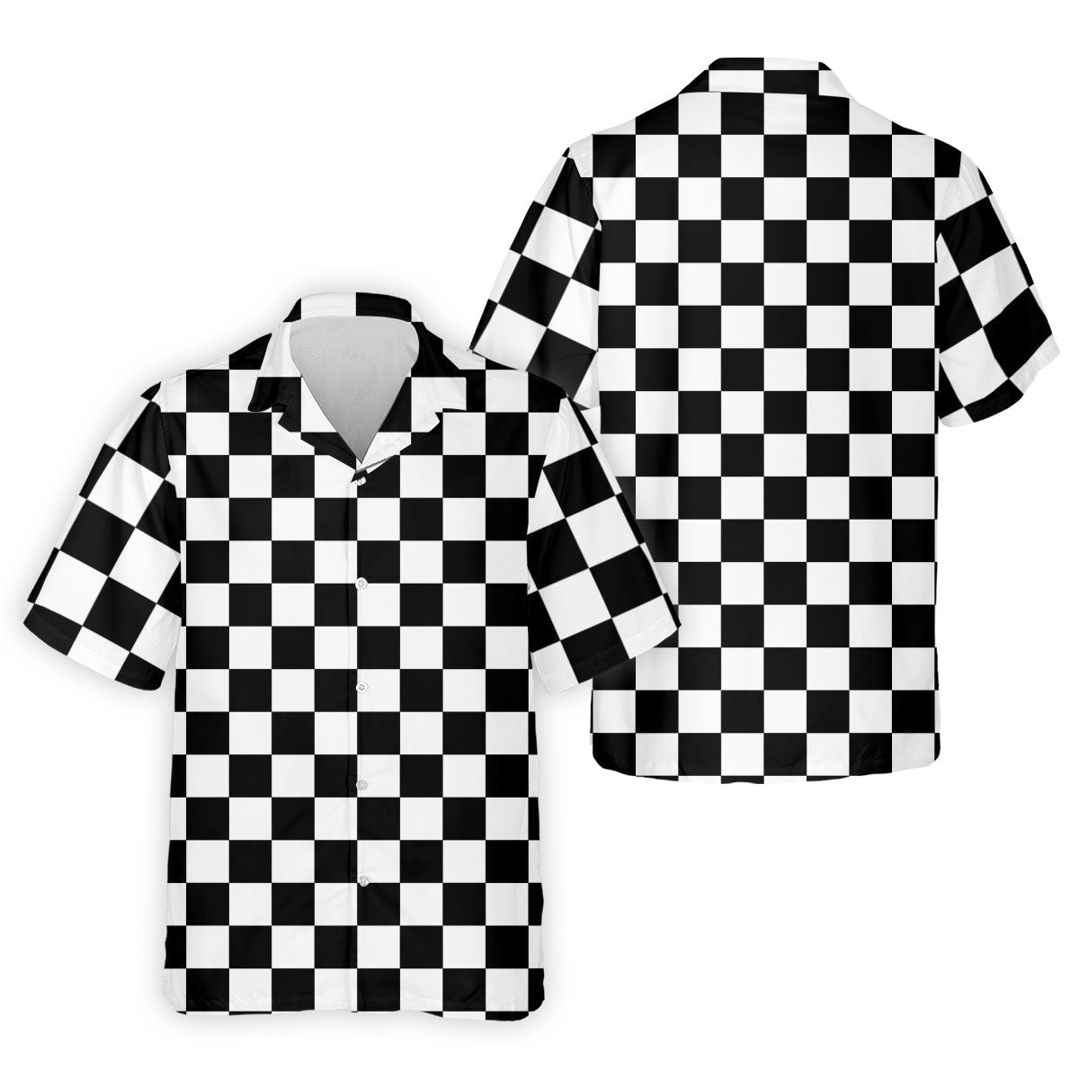 Black White Checkerboard Golf Shirt, Racing Flag Men's Golf Polo, Polo Shirts For Men