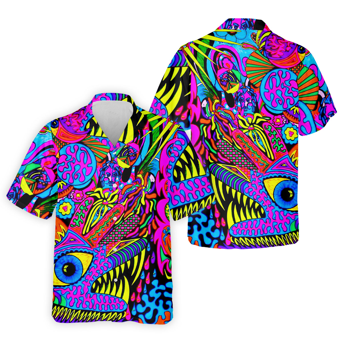 Neon Psychedelic Abstract Eye Pattern Golf Shirt, Mens Golf Polo, Printed Golf Shirts, Golf Polo Shirts For Men