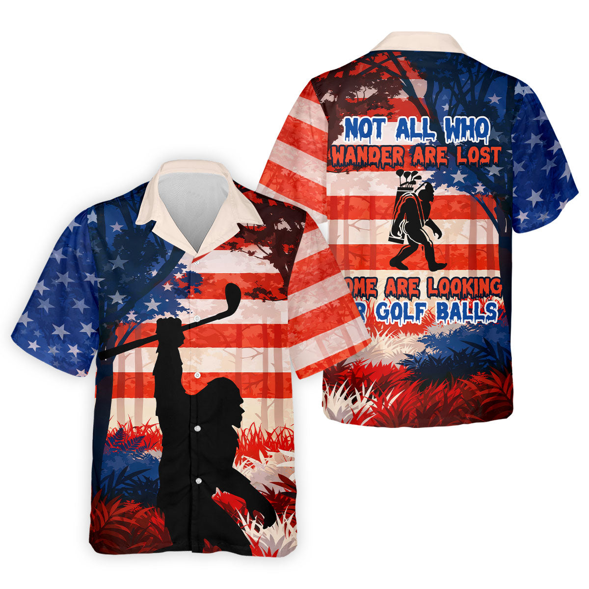 Not All Who Wander Are Lost Funny Bigfoot Golf Tops For Men, 250th Patriotic Golf Shirt, Polo Shirts For Men