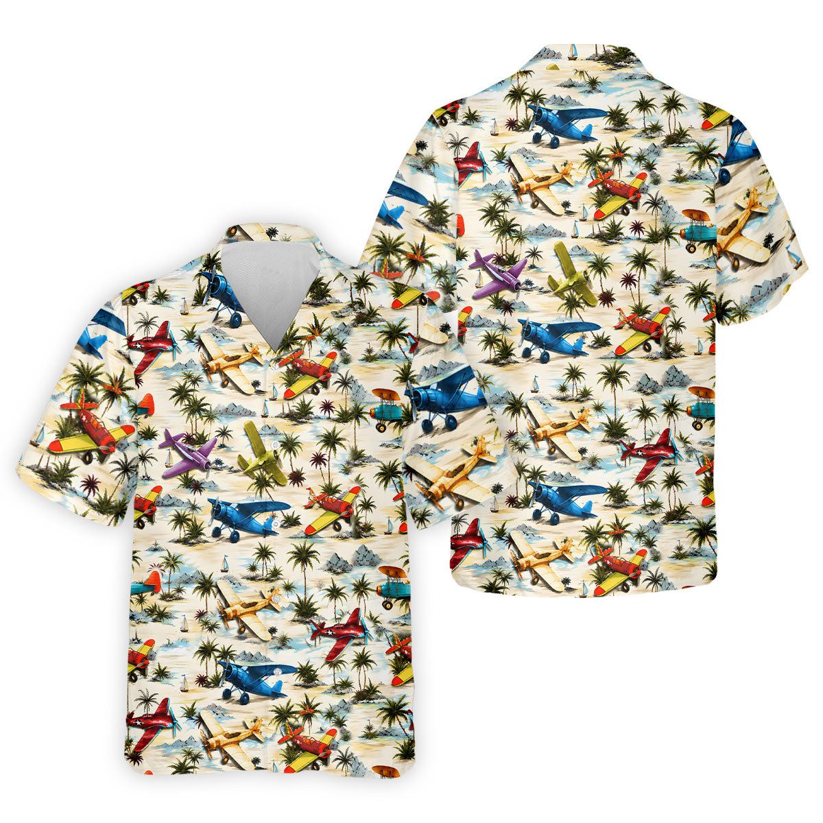 Vintage Airplane Hawaiian Golf Shirt, Tropical Aircraft Pattern, Polo Shirts For Men