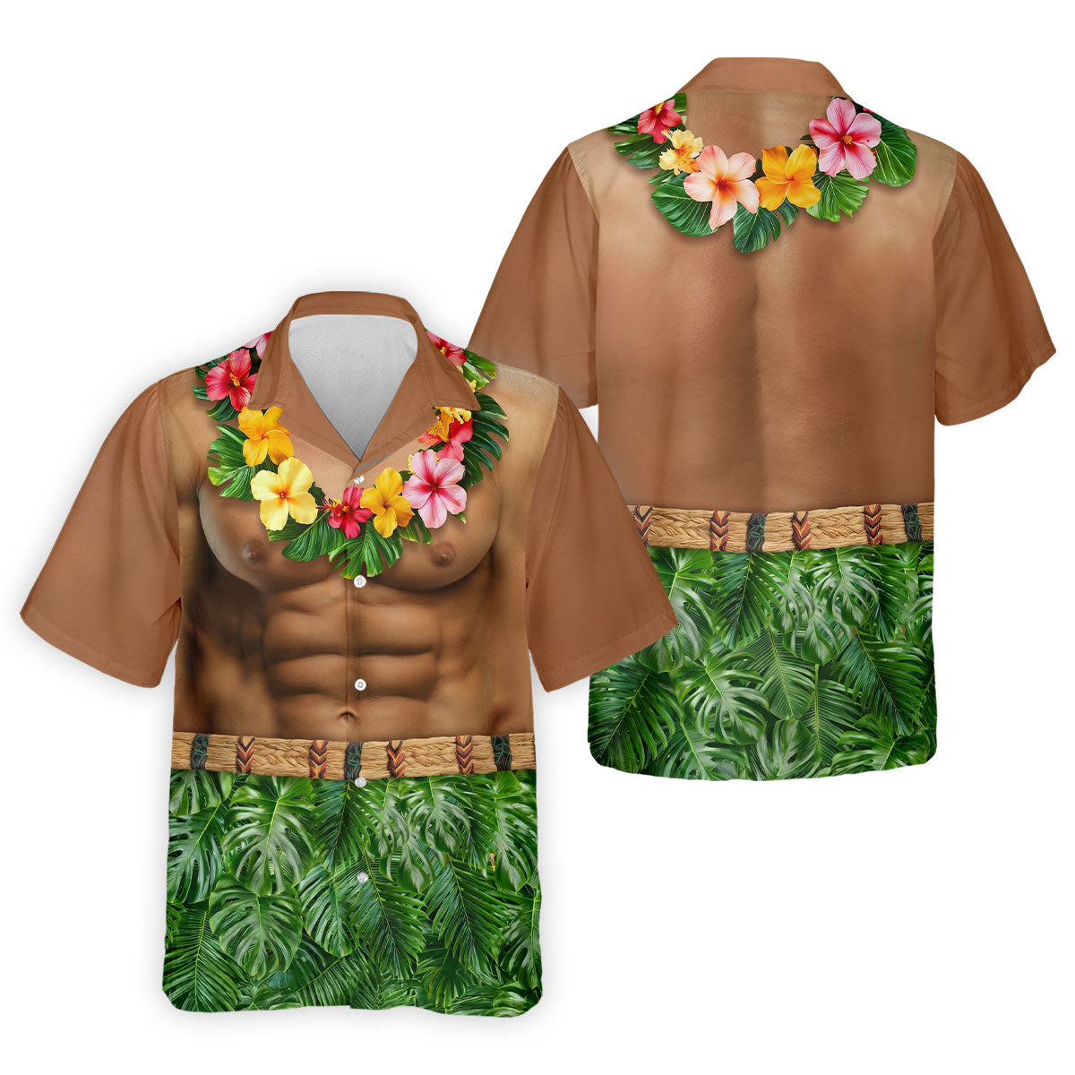 Floral Lei Tropical Theme Party Funny Costume Hawaiian Golf Shirt, Polo Shirts For Men