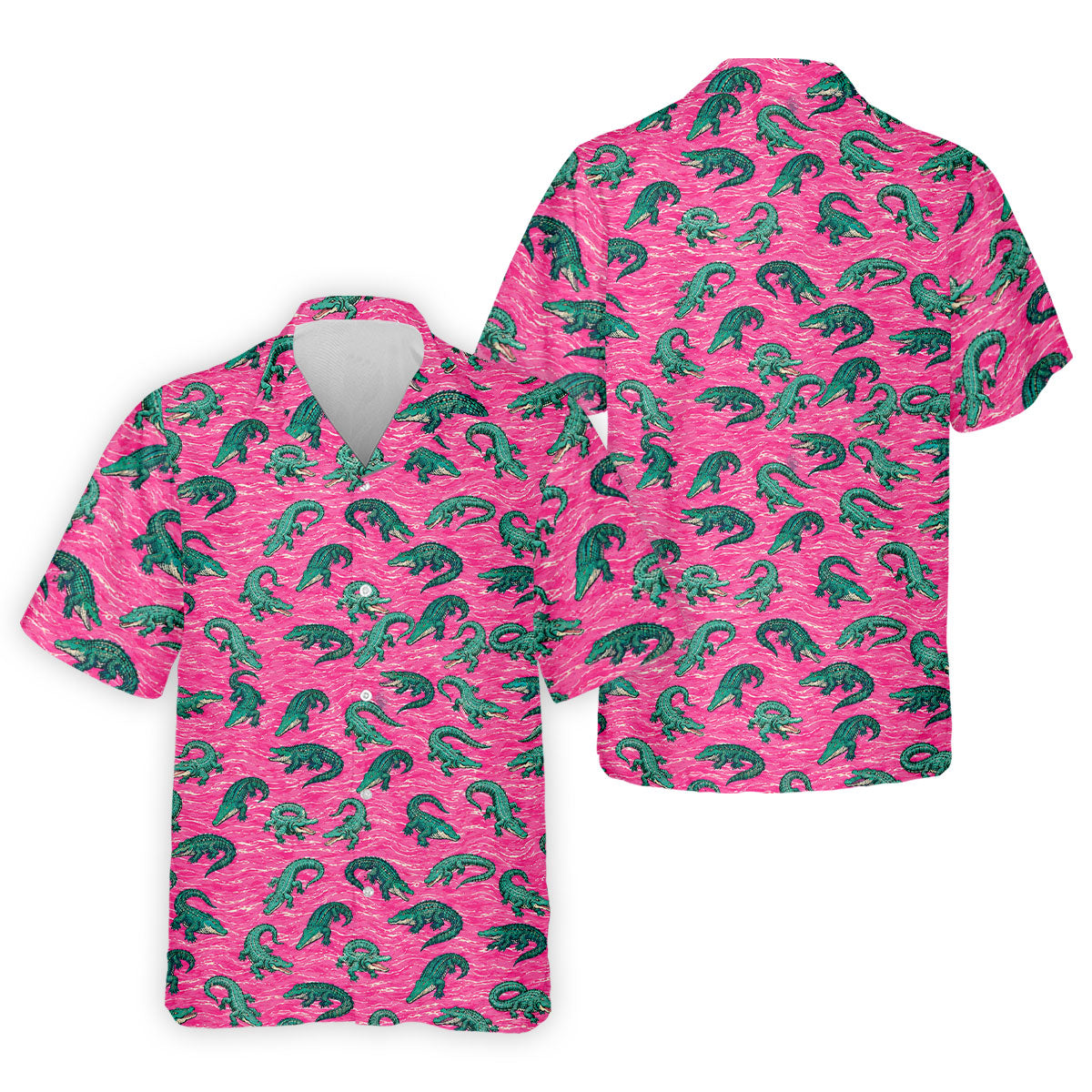 Alligator Pattern Golf Shirt, Pink Gator Print Men's Golf Polo, Polo Shirts For Men