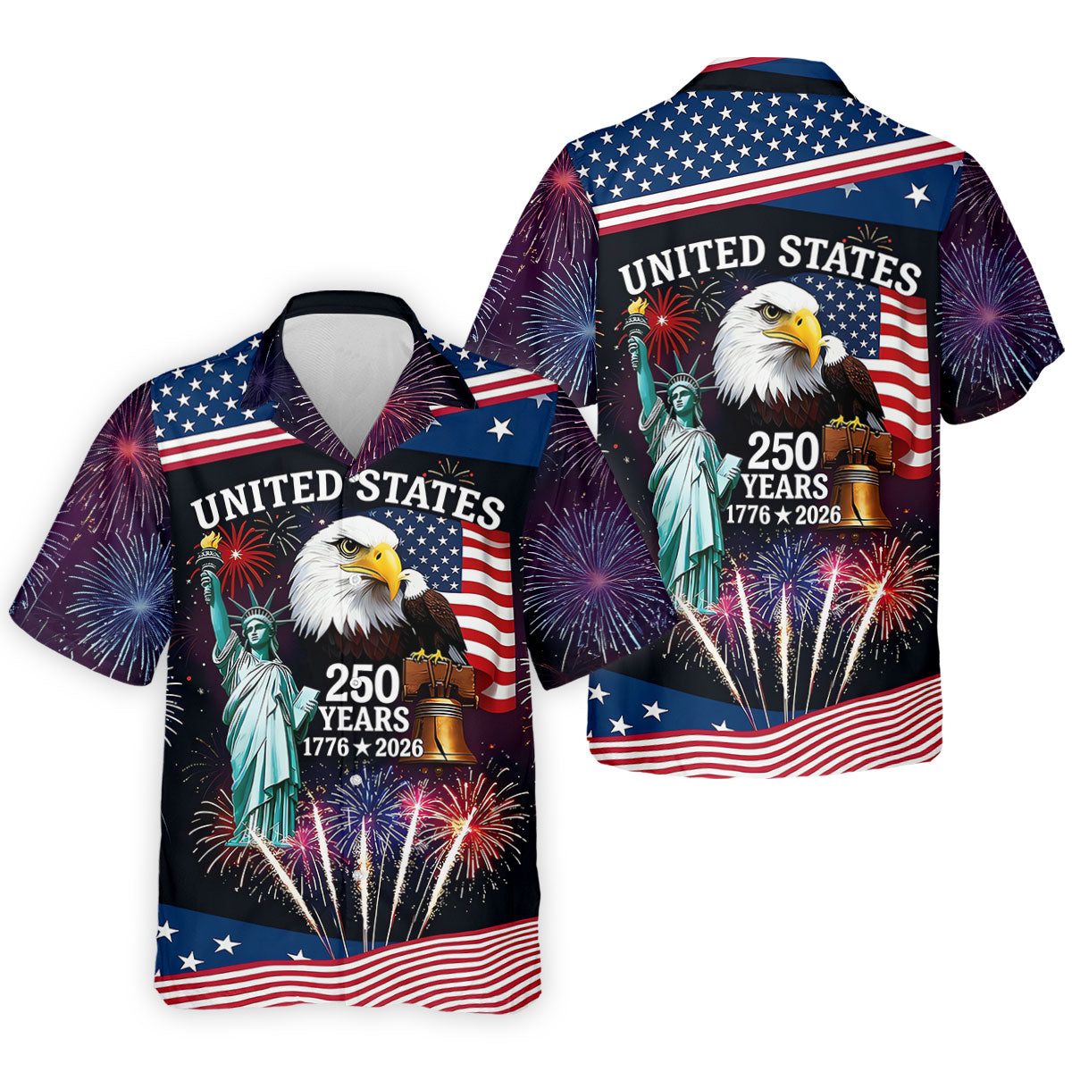 250 Years American Symbols US Flag Golf Shirt, Patriotic 4th Of July Golf Shirts For Men