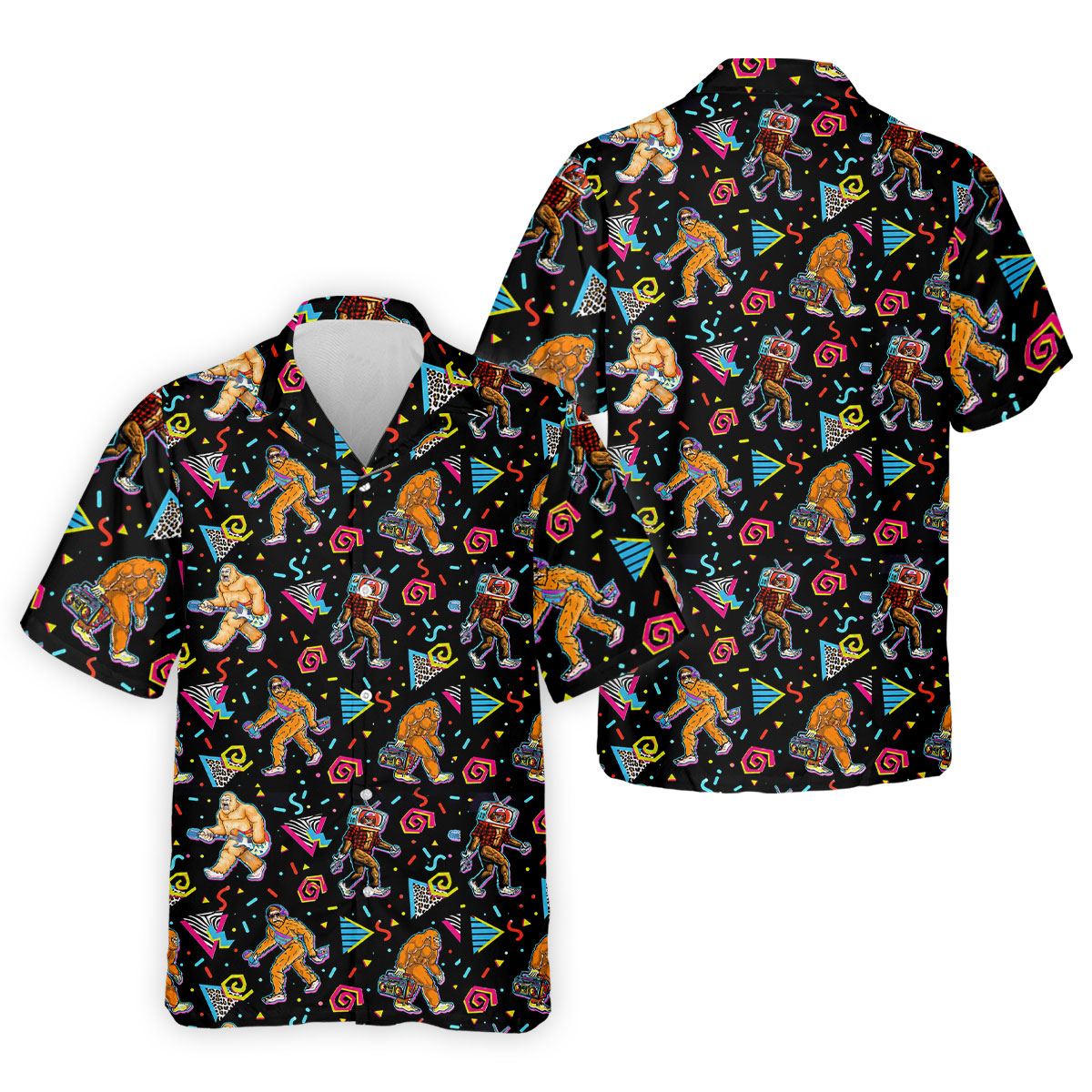 Retro Bigfoot Boombox Pattern Golf Shirt, Men's Golf Shirt, Mens Polo Shirts, Printed Golf Shirts