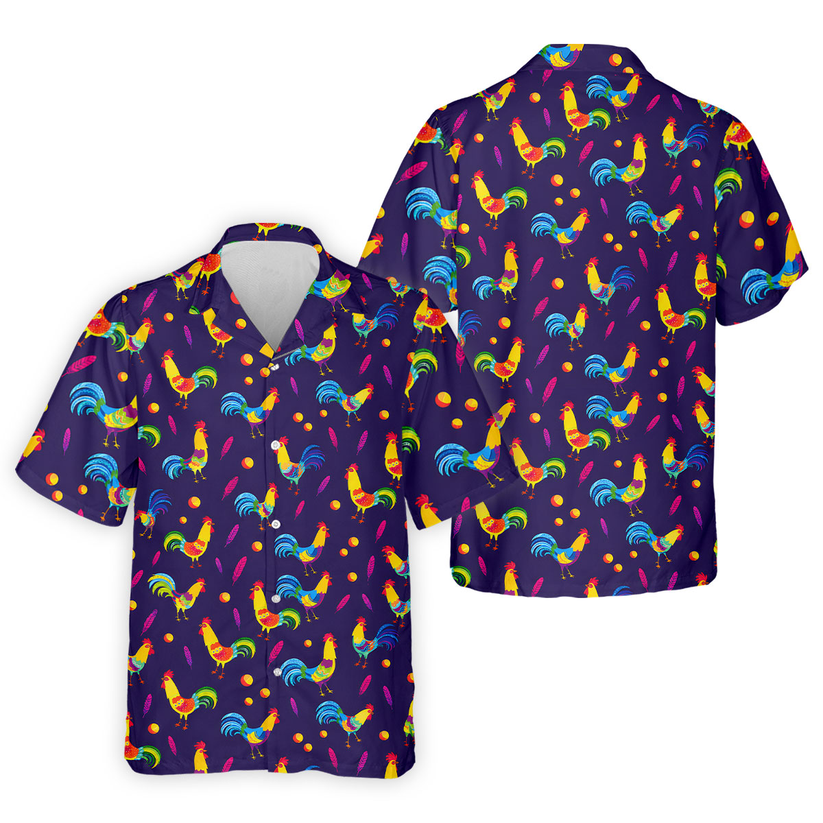 Retro Rooster Golf Shirt, Colorful Country Pattern Polo, Polo Shirts For Men