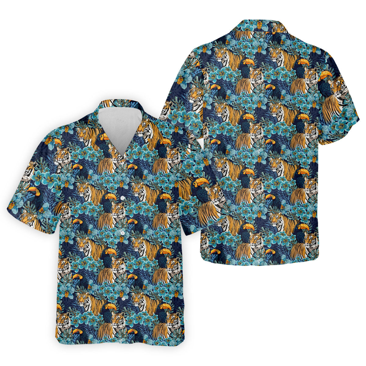 Tiger And Toucan Tropical Foliage Hawaiian Golf Shirt, Polo Shirts For Men, Golfing Apparel