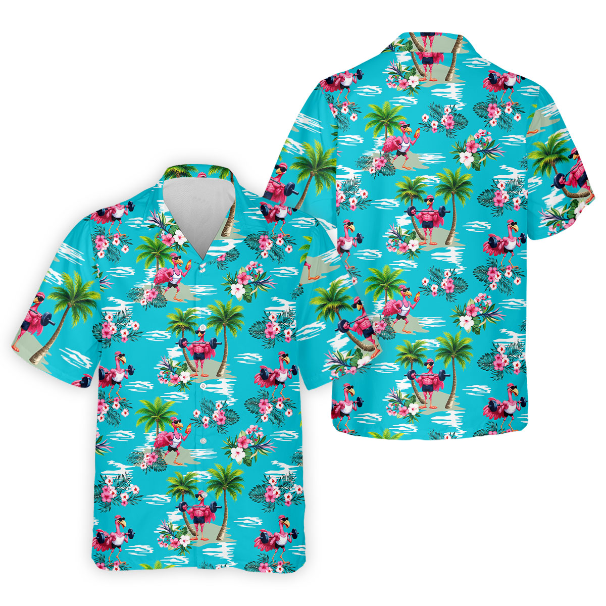 Funny Weightlifting Flamingo Tropical Hawaiian Golf Shirt, Mens Golf Polo, Printed Golf Shirts