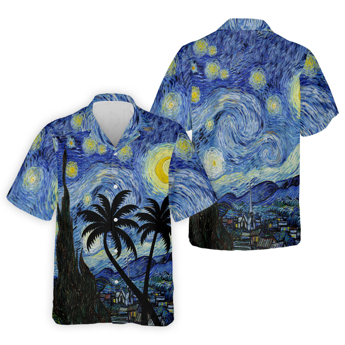 Van Gogh Starry Night Tropical Palm Tree Golf Shirt, Mens Golf Polo, Printed Golf Shirts
