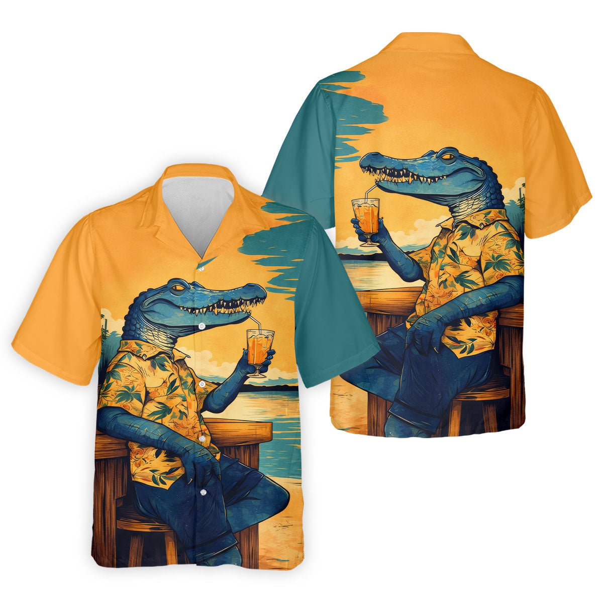 Funny Crocodile Tropical Theme Hawaiian Golf Shirt, Polo Shirts For Men, Golfing Apparel