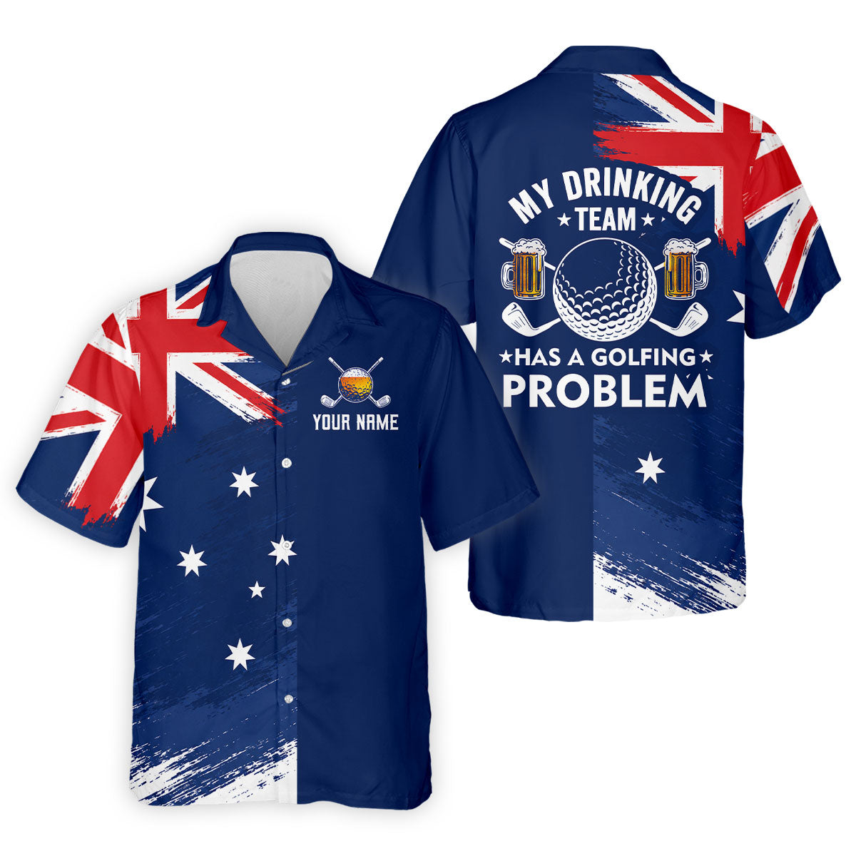 My Drinking Team Has A Golfing Problem Australia Flag Print Men's Golf Top, Golf Shirts For Men