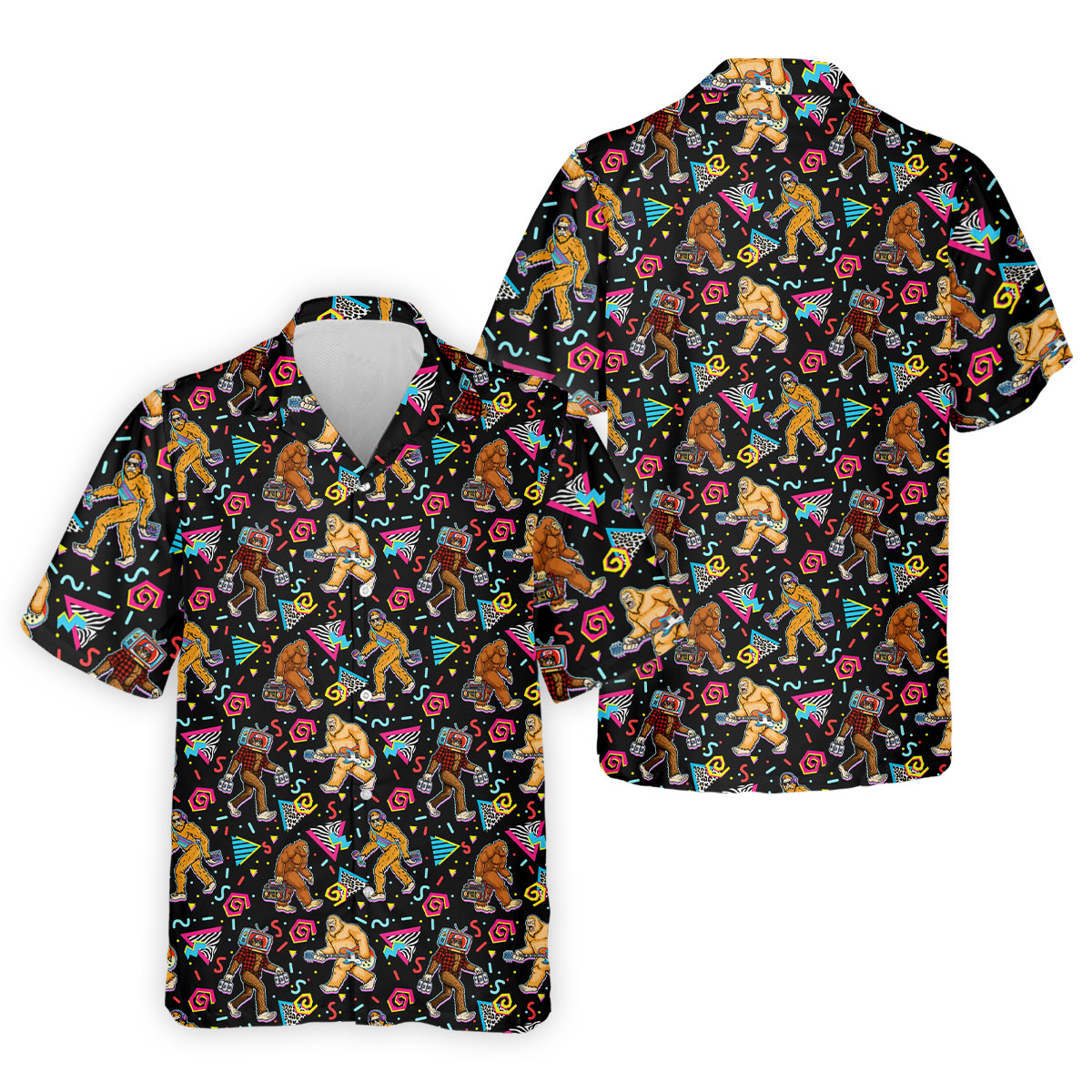 Retro Bigfoot Monkey Guitar Boombox Golf Shirt, Polo Shirts For Men, Mens Golf Apparel, Golf Polo Shirts For Men