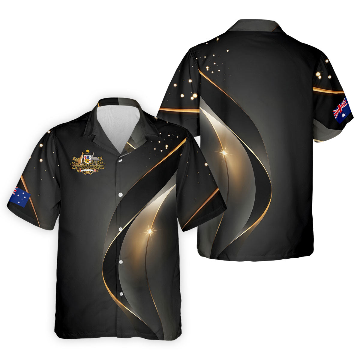 Australian Coat Of Arms Black And Gold Gradient Golf Tops For Men, Polo Shirts For Men