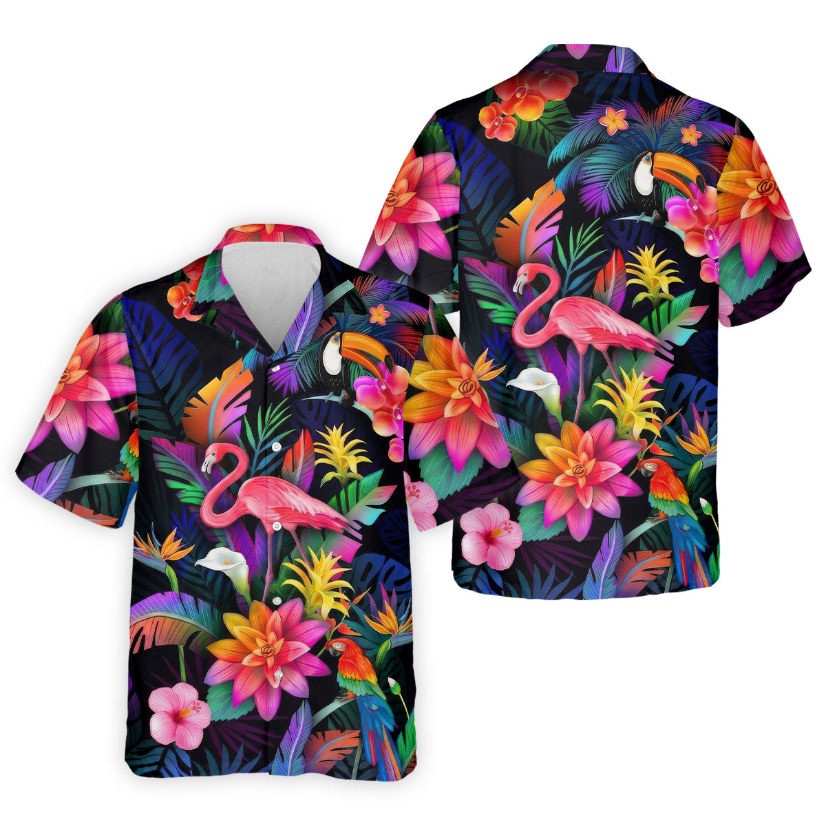 Colorful Tropical Birds And Flamingo Golf Shirt, Mens Golf Polo, Printed Golf Shirts