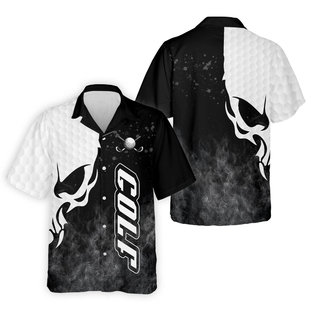 Monochrome Skull Golf Ball Graphic Golf Shirt, Mens Golf Polo, Printed Golf Shirts