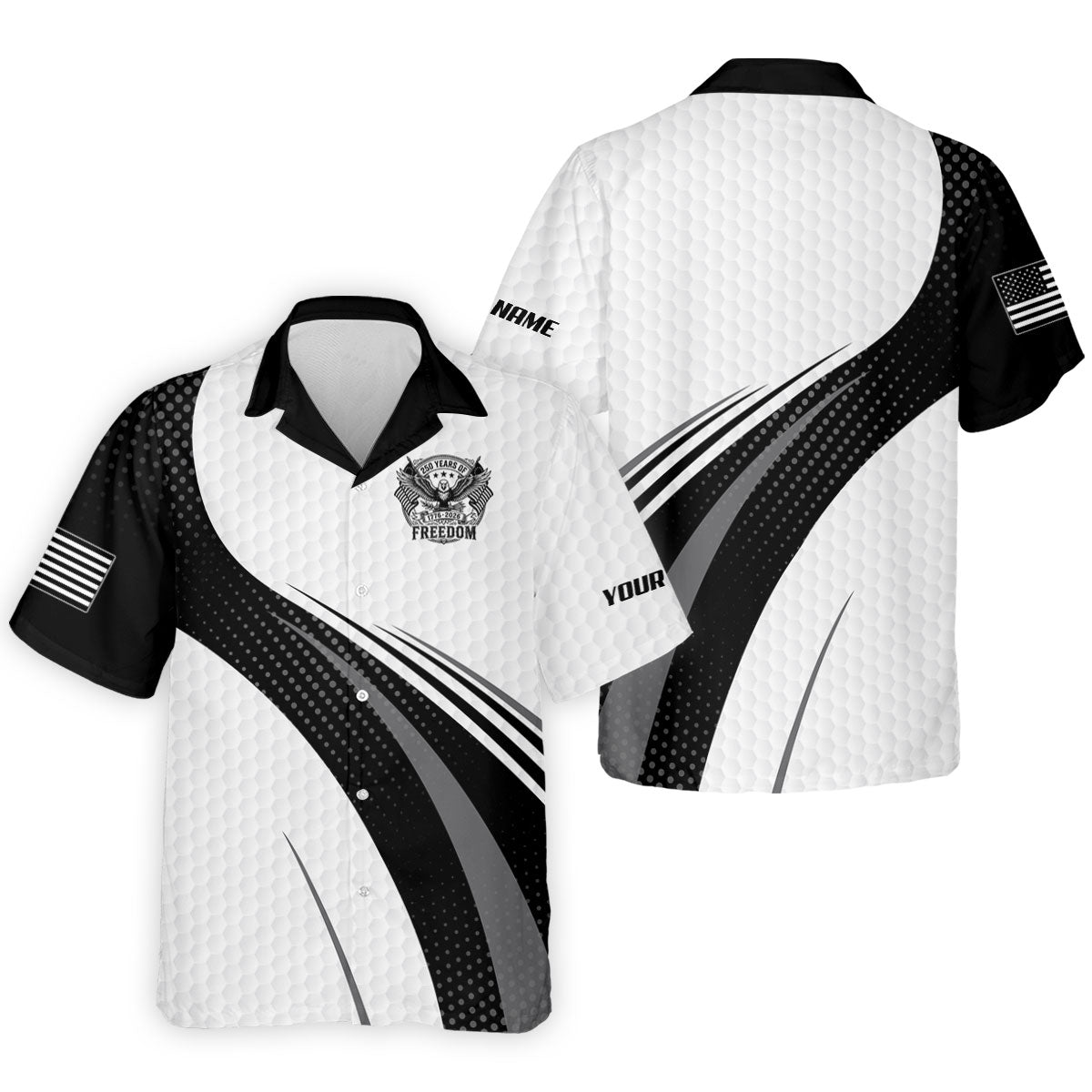 250 Years Of Freedom Black And White Patriotic Golf Shirt, 4th Of July Golf Shirts For Men