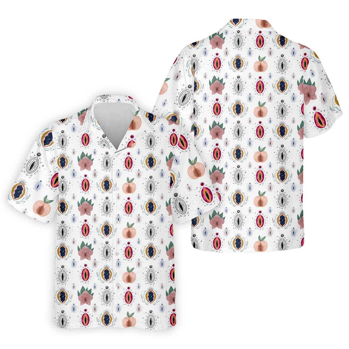 Abstract Peach Botanical Pattern Golf Shirt, Mens Golf Polo, Golf Apparel For Men