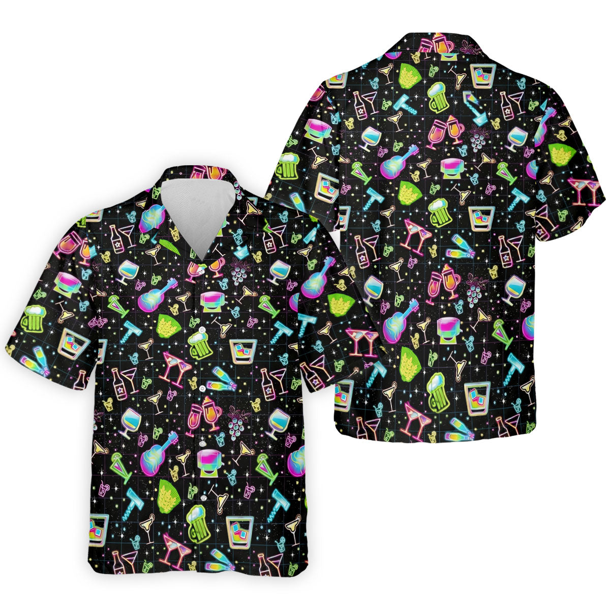 Neon Cocktail Party Pattern Design Hawaiian Golf Shirt, Golf Shirts For Men, Polo Shirts For Men
