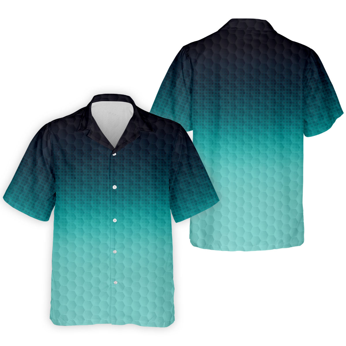 Turquoise Gradient Golf Ball Pattern Hawaiian Golf Shirt, Golf Shirts For Men