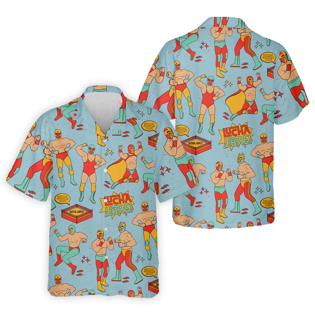 Blue Lucha Libre Mexican Wrestler Pattern Golf Shirt, Polo Shirts For Men, Golf Apparel For Men