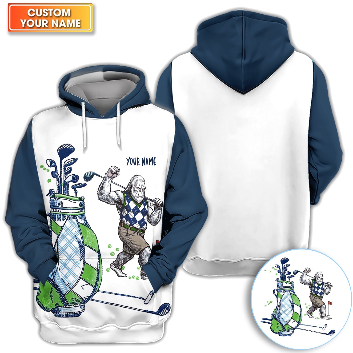 Custom Name Gorilla Golf Polo Shirt, Funny Bigfoot Golfer Shirt Pattern For Men, Unique Sasquatch Golf Outfit