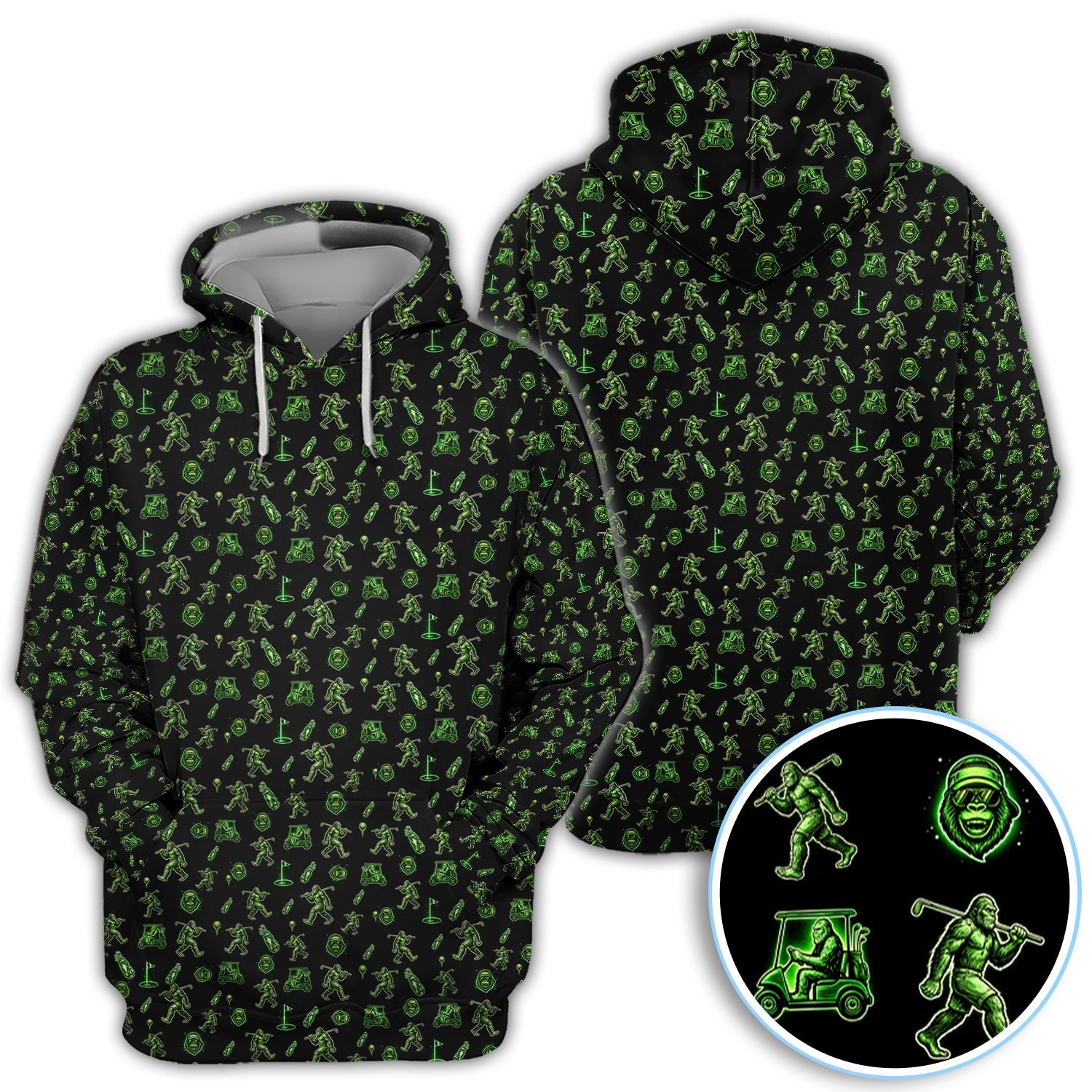 Sasquatch Neon Green Golf Pattern Shirt, Funny Bigfoot Golf Polos For Men, Golf Gift For Golfer
