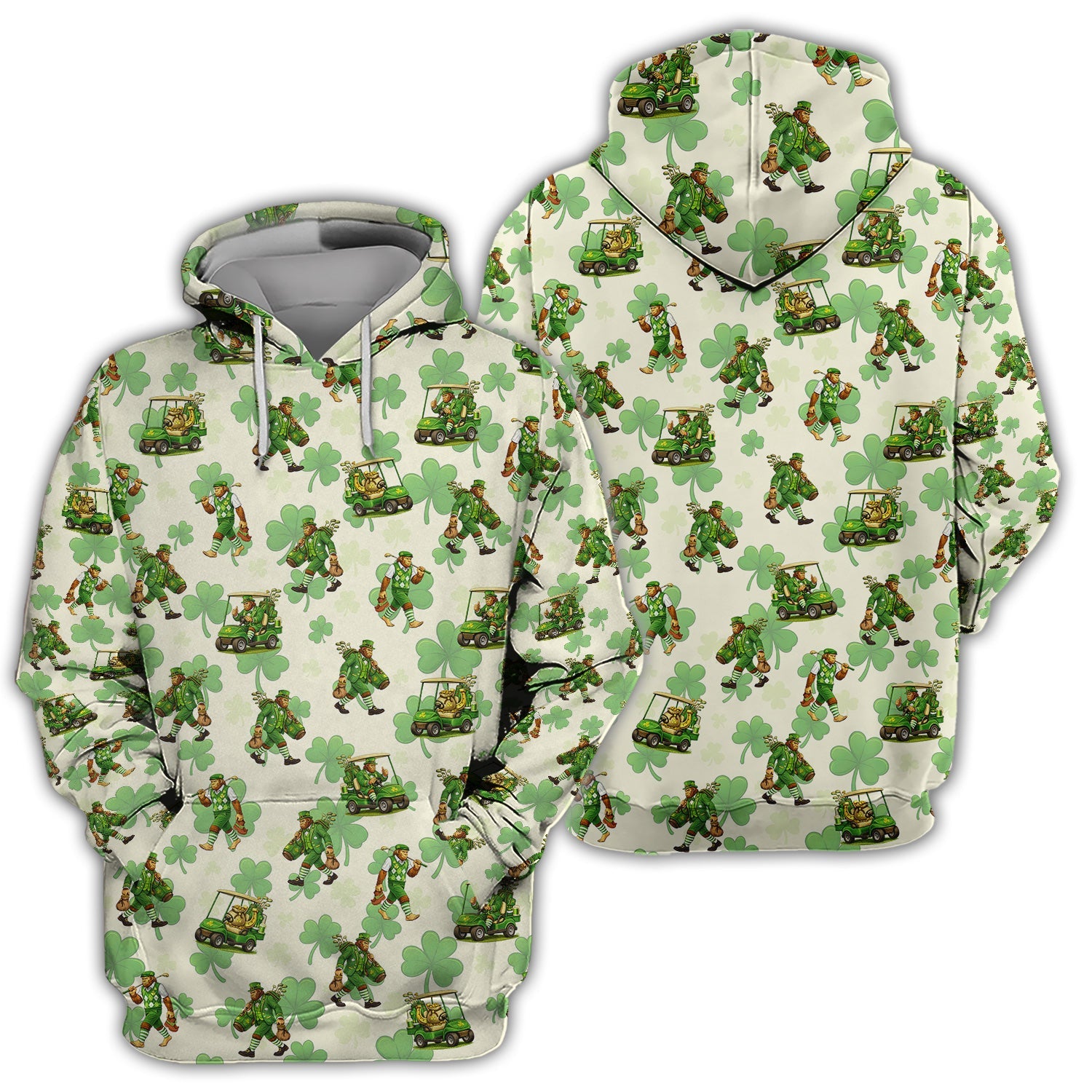 Funny Bigfoot Golf Polos For Men, St. Patrick’s Day Pattern Golf Shirt, Golf Gift For Golfer