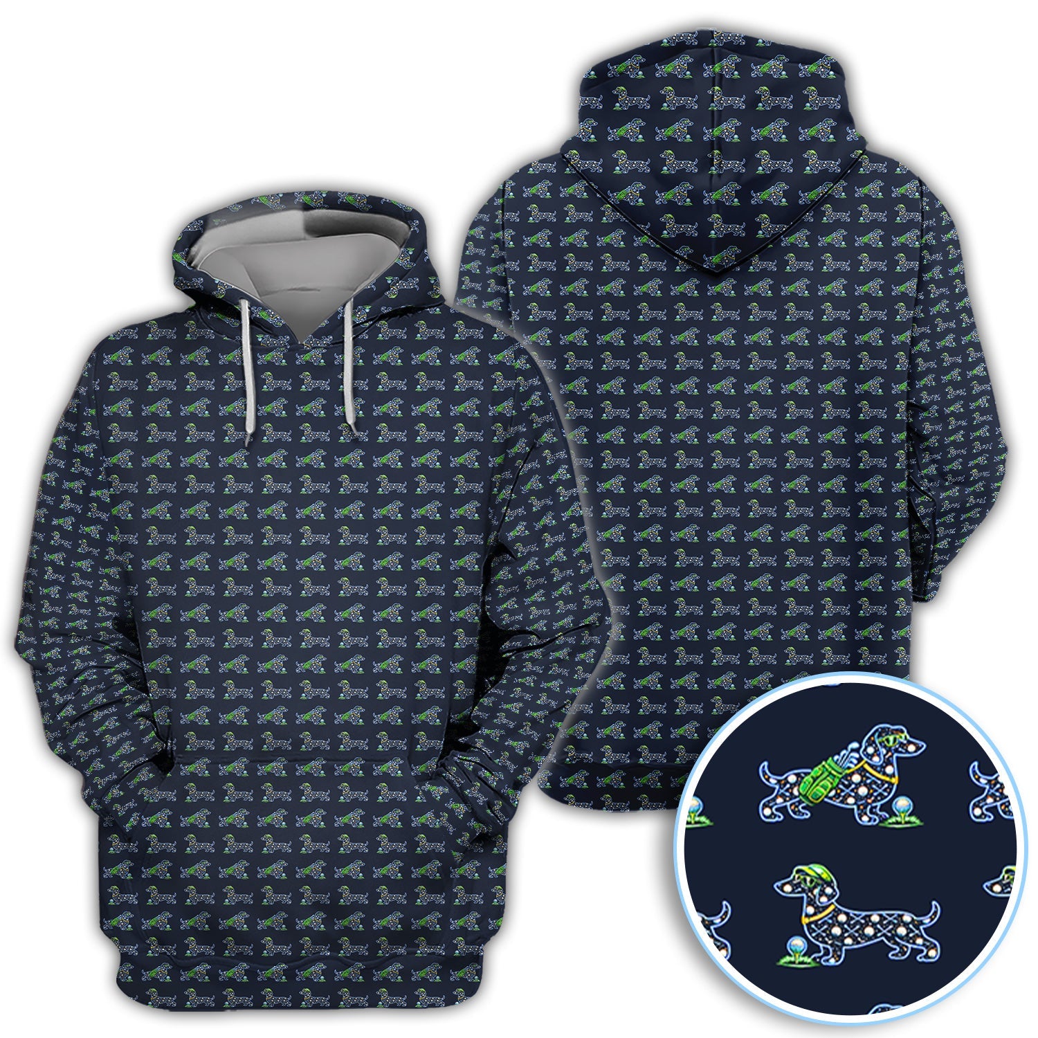 Funny Dachshund Pattern Golf Polos, Wiener Dog Golf Shirt For Golfer, Golf Gift For Men