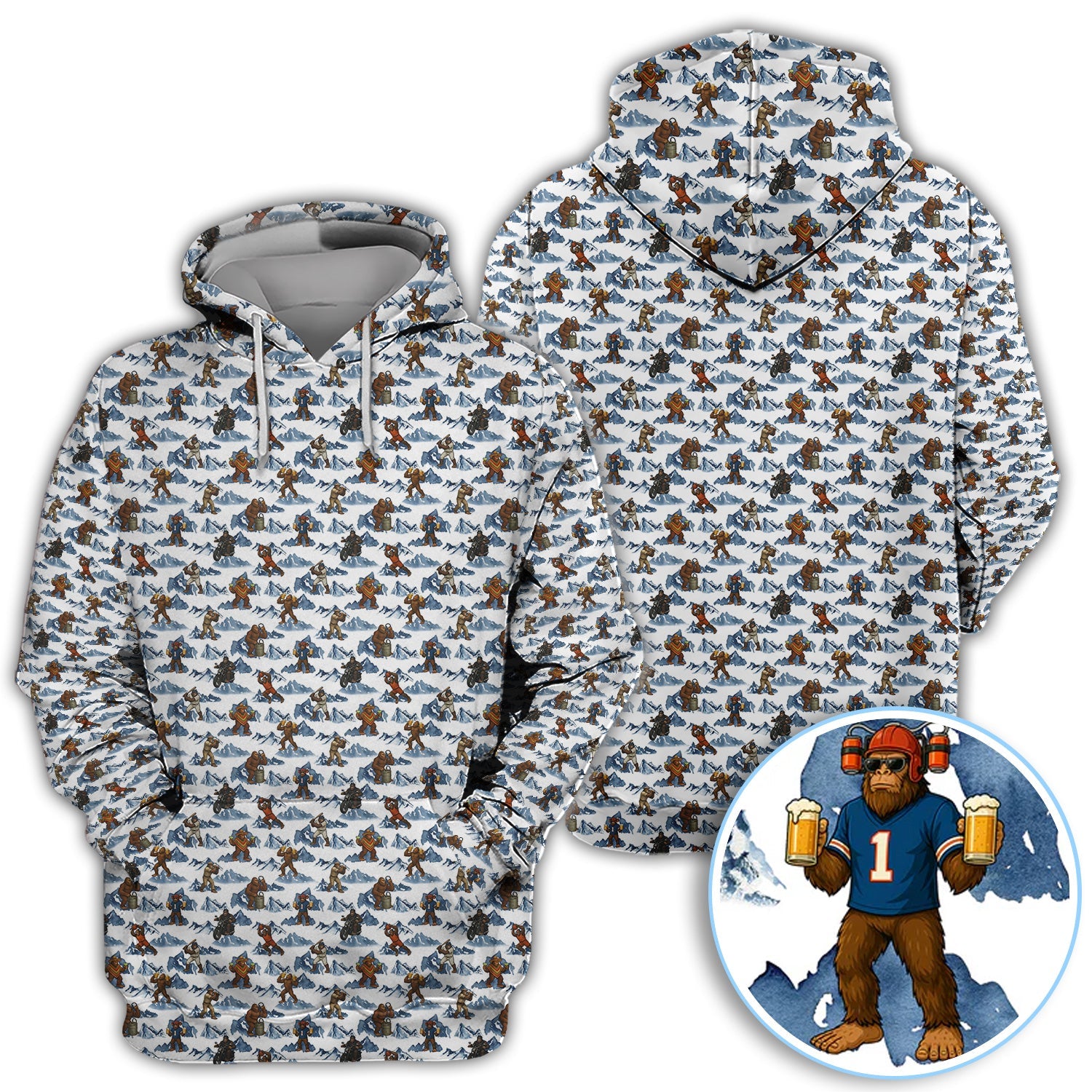 Bigfoot Pattern Golf Shirt, Sasquatch And Beer Golf Shirt For Men, Gift For Golfer
