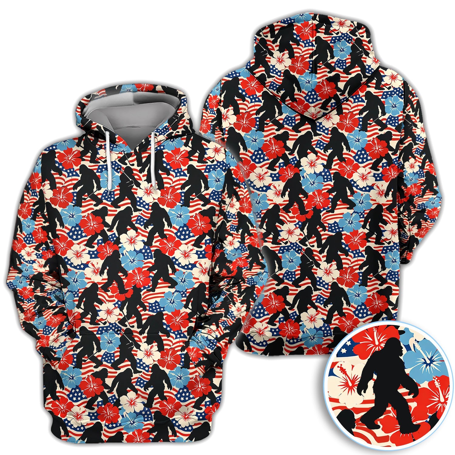 Patriotic Bigfoot USA Flag Floral Golf Pattern Shirt, Sasquatch Golf Shirt For Men, 4th Of July Golfer Gift