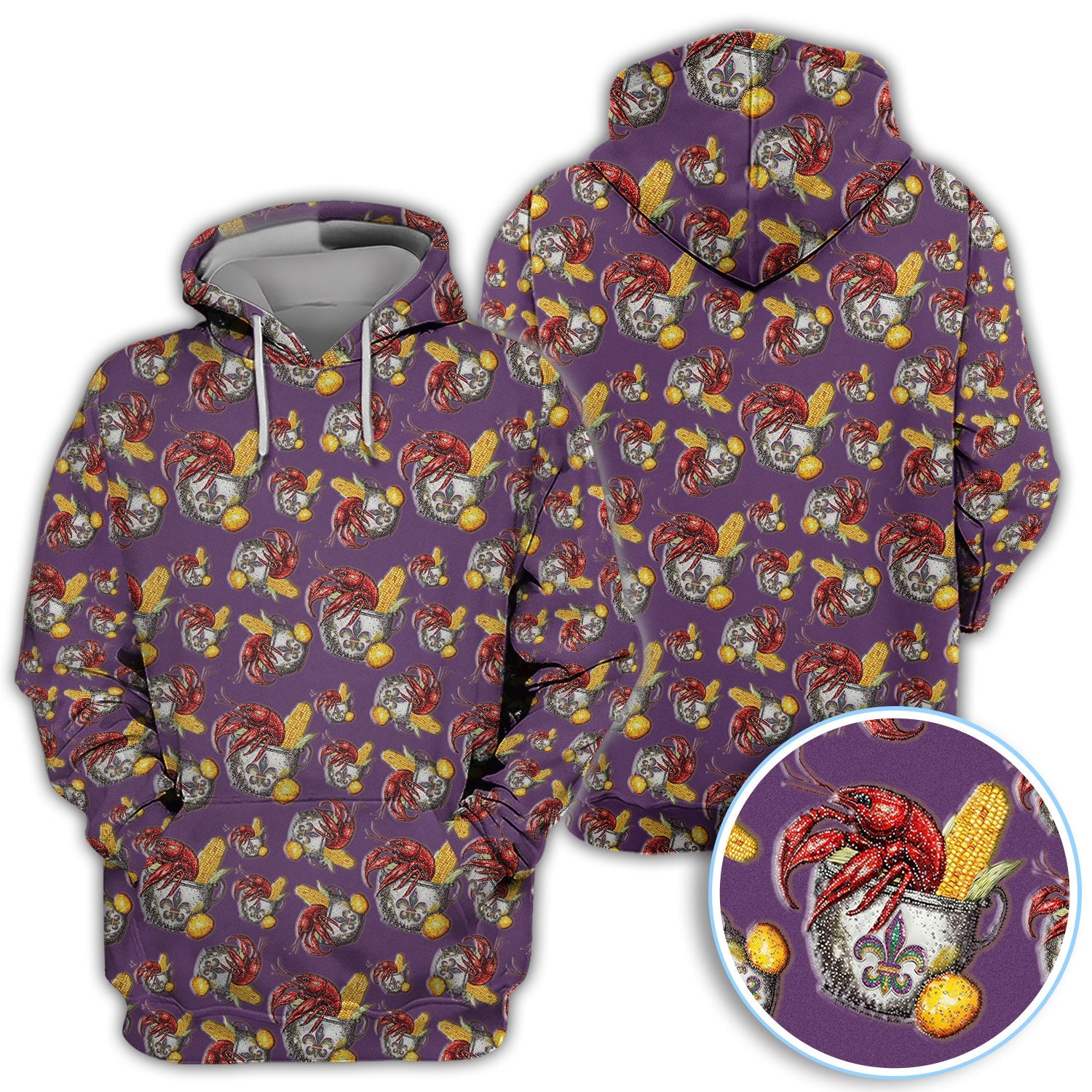 Mardi Gras Crawfish Pattern Golf Shirt, Funny Louisiana Crawfish Golf Polos For Men, Golf Gift For Golfer