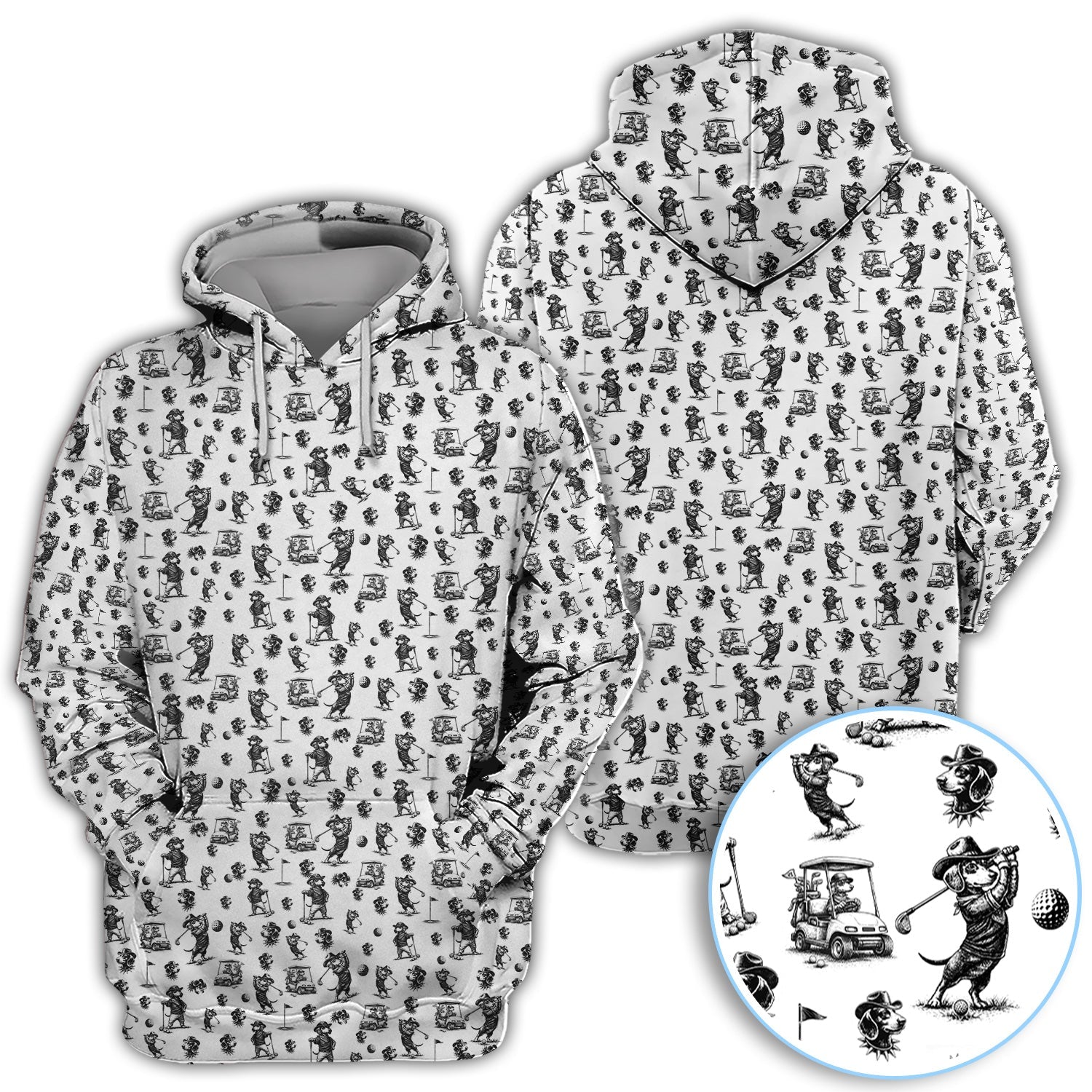 Funny Dachshund Pattern Golf Shirt, Crazy Wiener Dog Golf Polos For Men, Golf Gift For Golfer