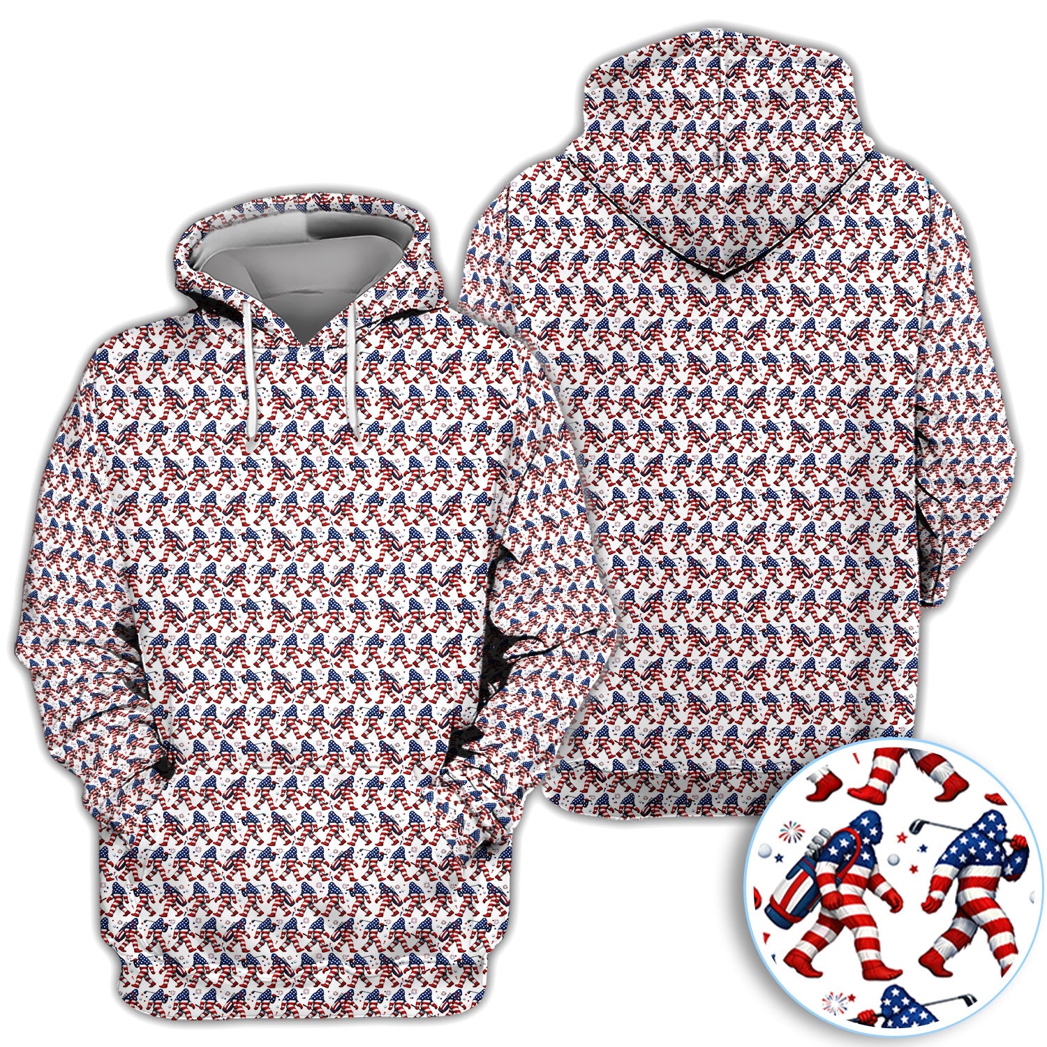 Patriotic Bigfoot Golf Pattern Shirt, American Flag Sasquatch Golf Shirt For Men, 4th Of July Gift