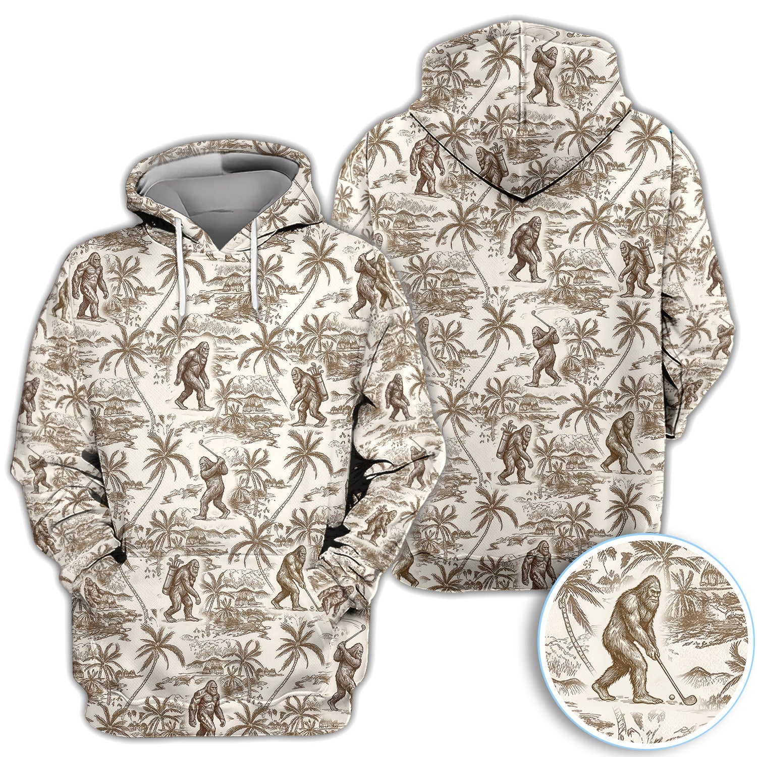 Vintage Bigfoot Tropical Pattern Golf Shirt, Sasquatch Island Golf Shirt For Men, Golfer Gift