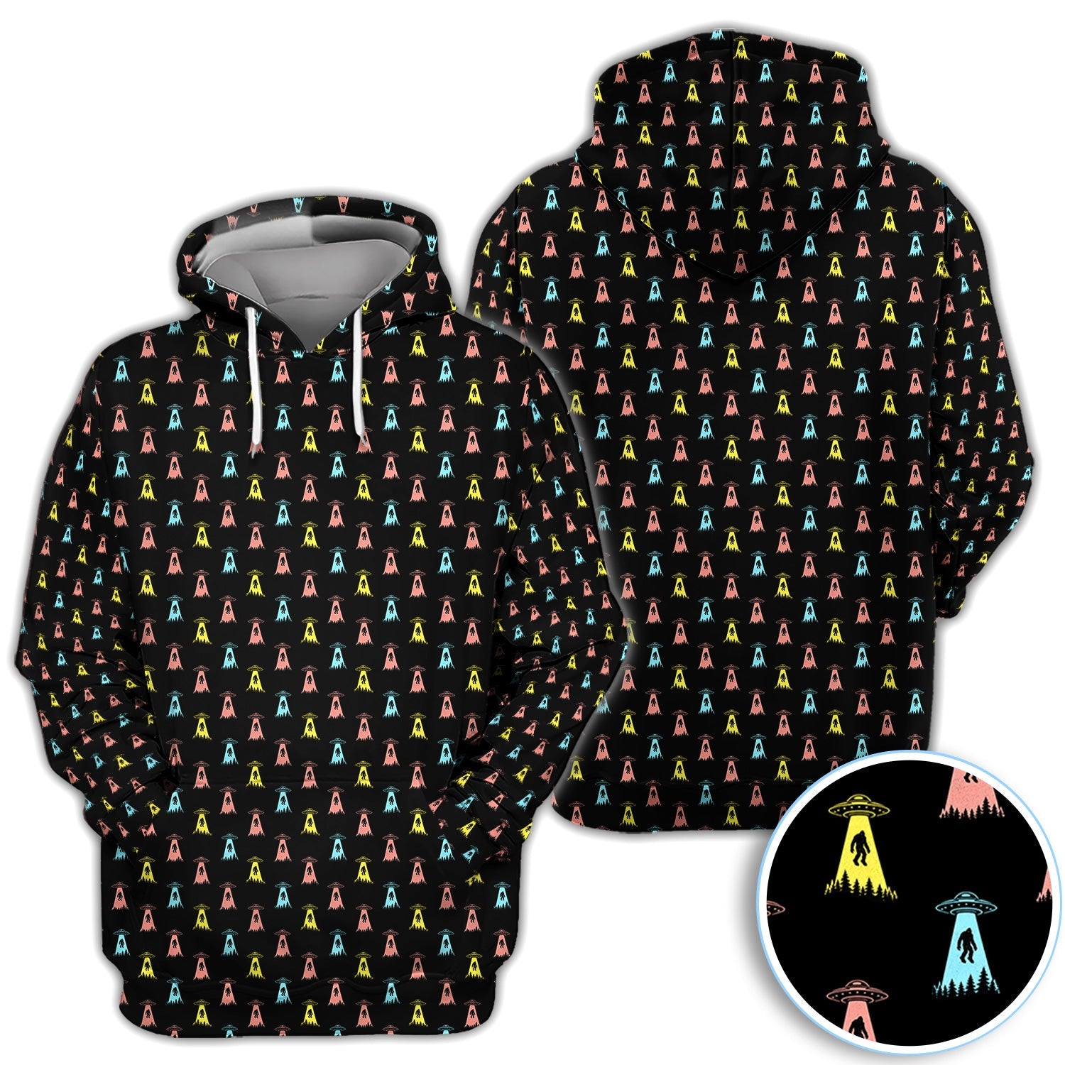 Funny UFO Bigfoot Abduction Pattern Shirt, Alien Sasquatch Golf Polo Shirt For Men, Sci Fi Golf Gift