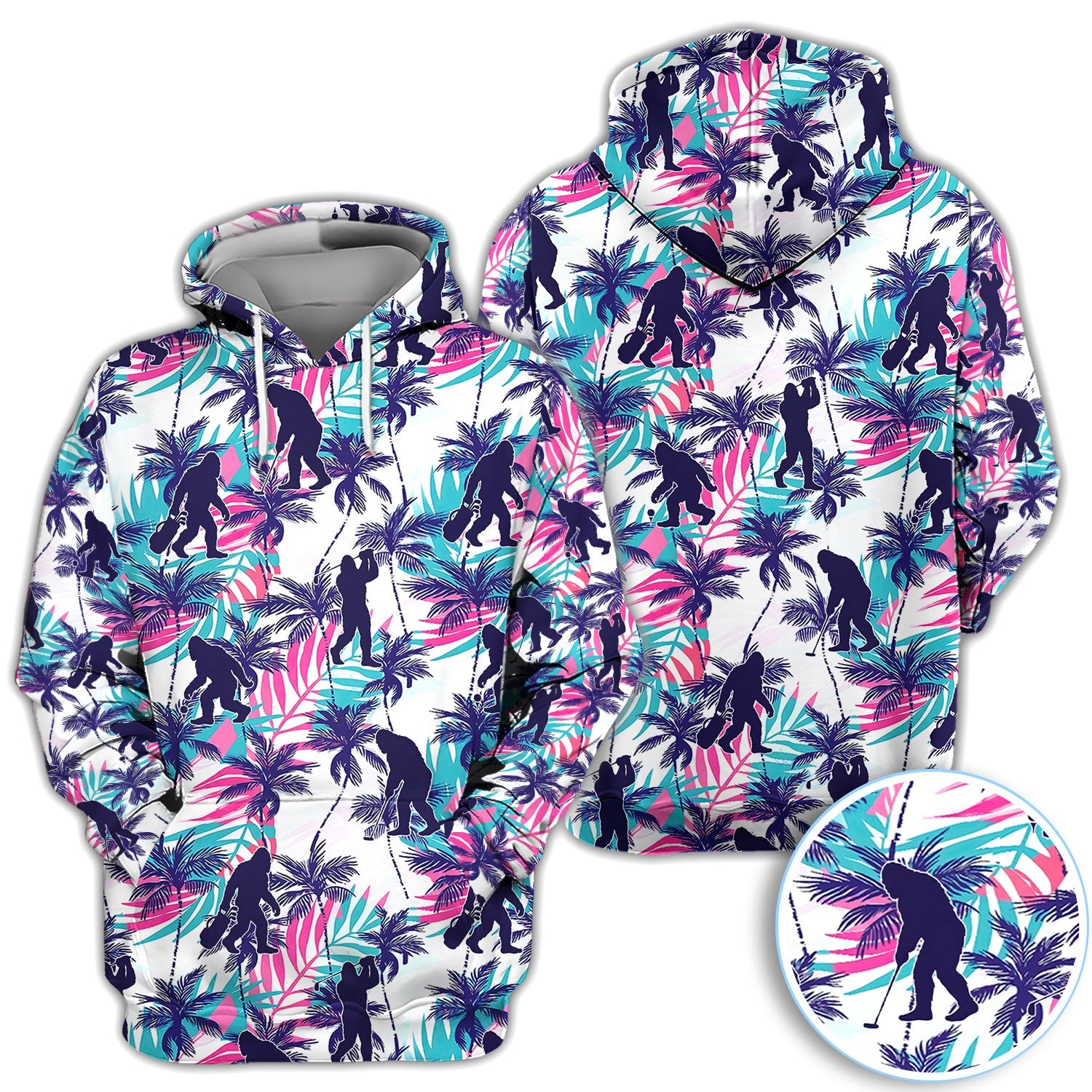 Funny Bigfoot Golfer Tropical Pattern Golf Shirt, Sasquatch Palm Golf Shirt For Men, Golfer Gift