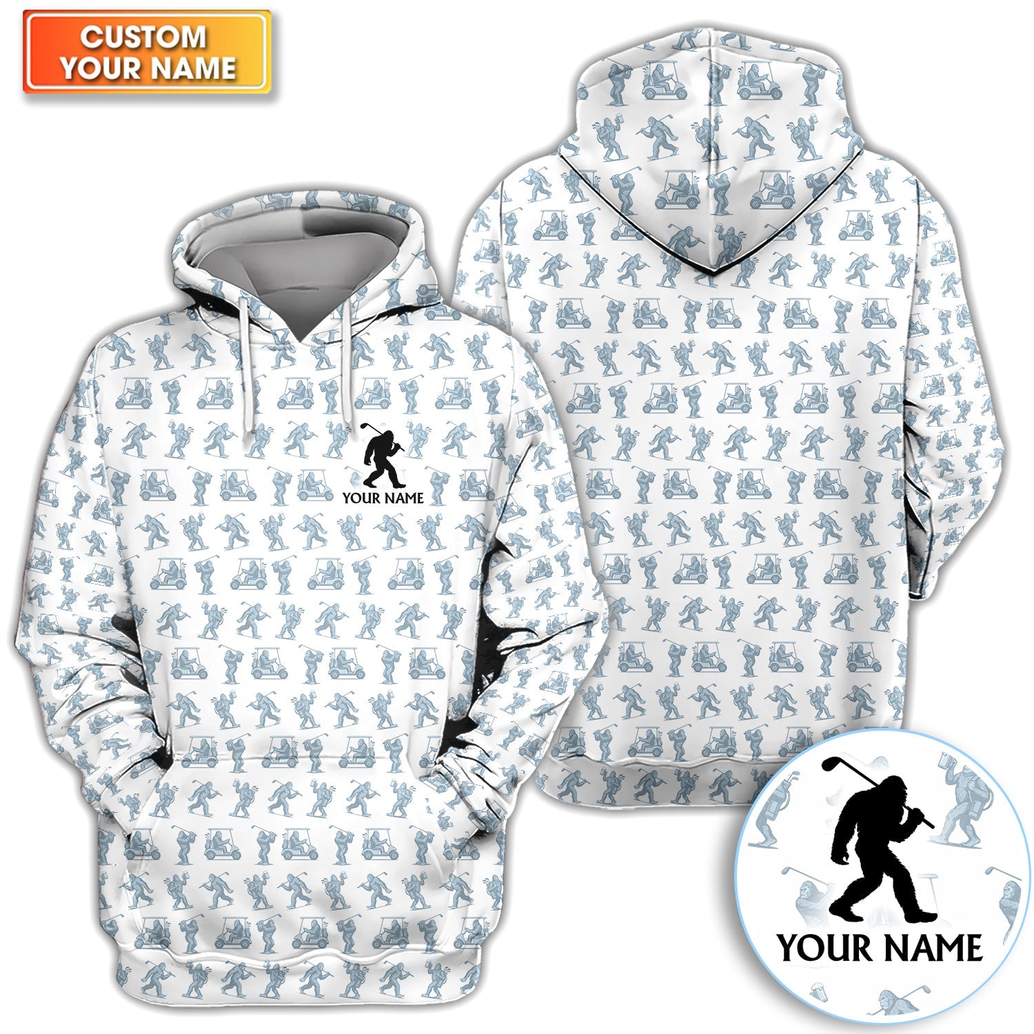 Personalized Bigfoot Golf Cart Pattern Polo Shirt, Funny Golf Shirt For Men, Golf Gift For Golfer