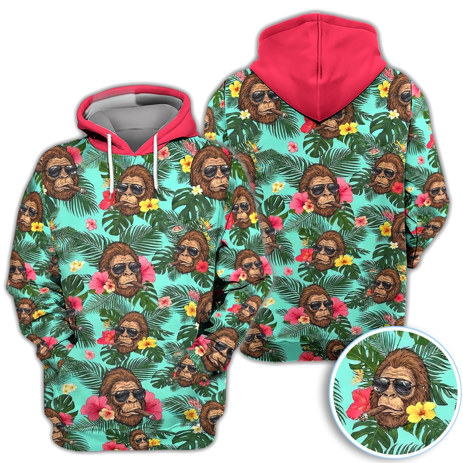 Funny Bigfoot Hawaiian Golf Polo Shirt, Smoking Sasquatch Tropical Aloha Shirt for Men