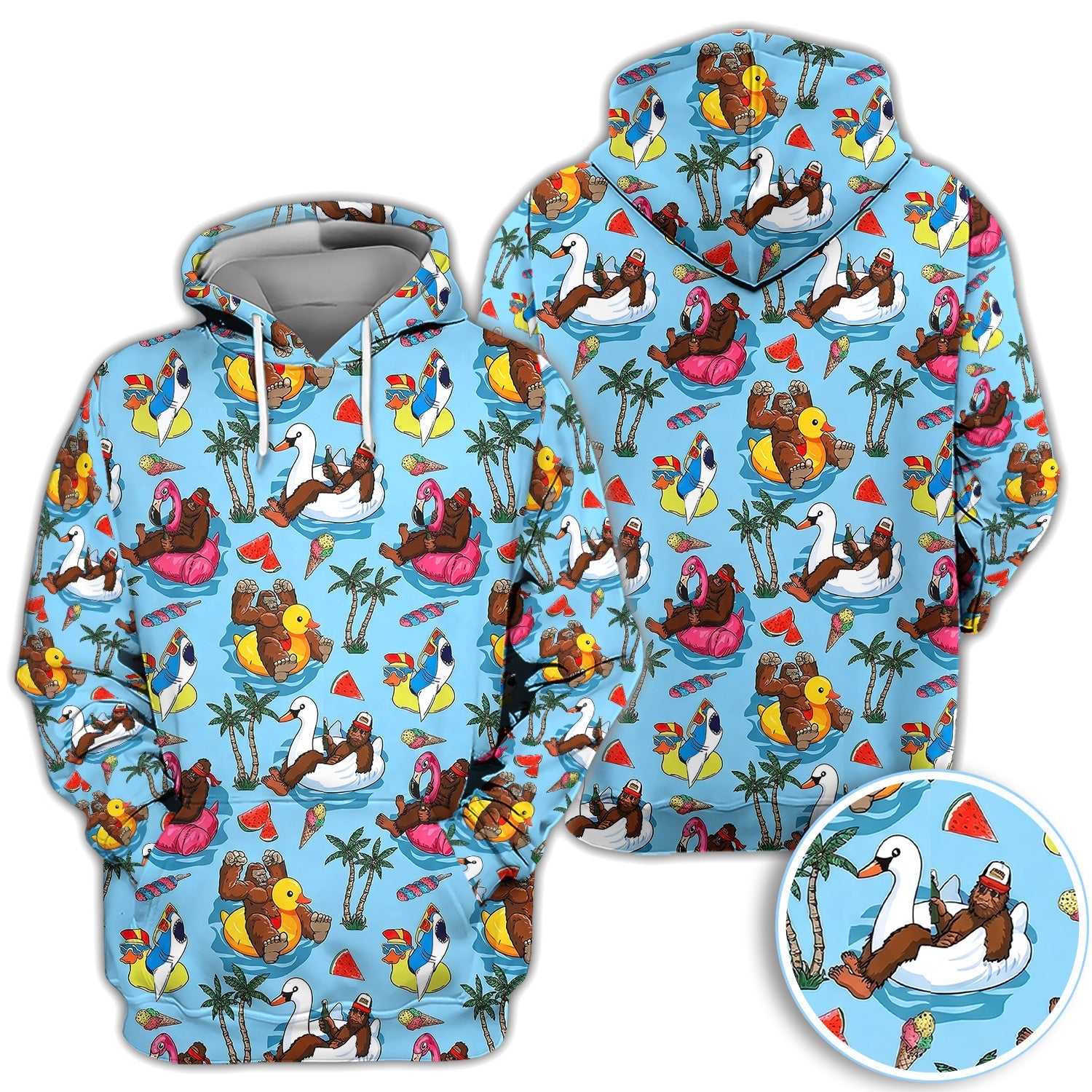 Bigfoot Pool Party Tropical Pattern Golf Shirt, Sasquatch Float Summer Golf Shirt For Men, Golfer Gift